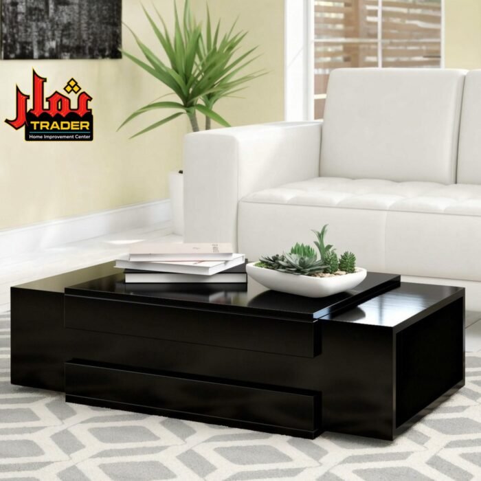 Modern Beige Coffee Table with Storage Drawer & Open Shelf | Living Room Center Table Pakistan