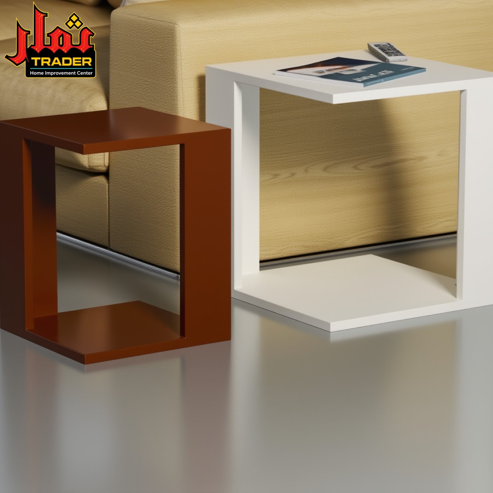 Modern Nesting Side Tables Set with Storage Shelf | Wooden Side Tables Pakistan - Image 3