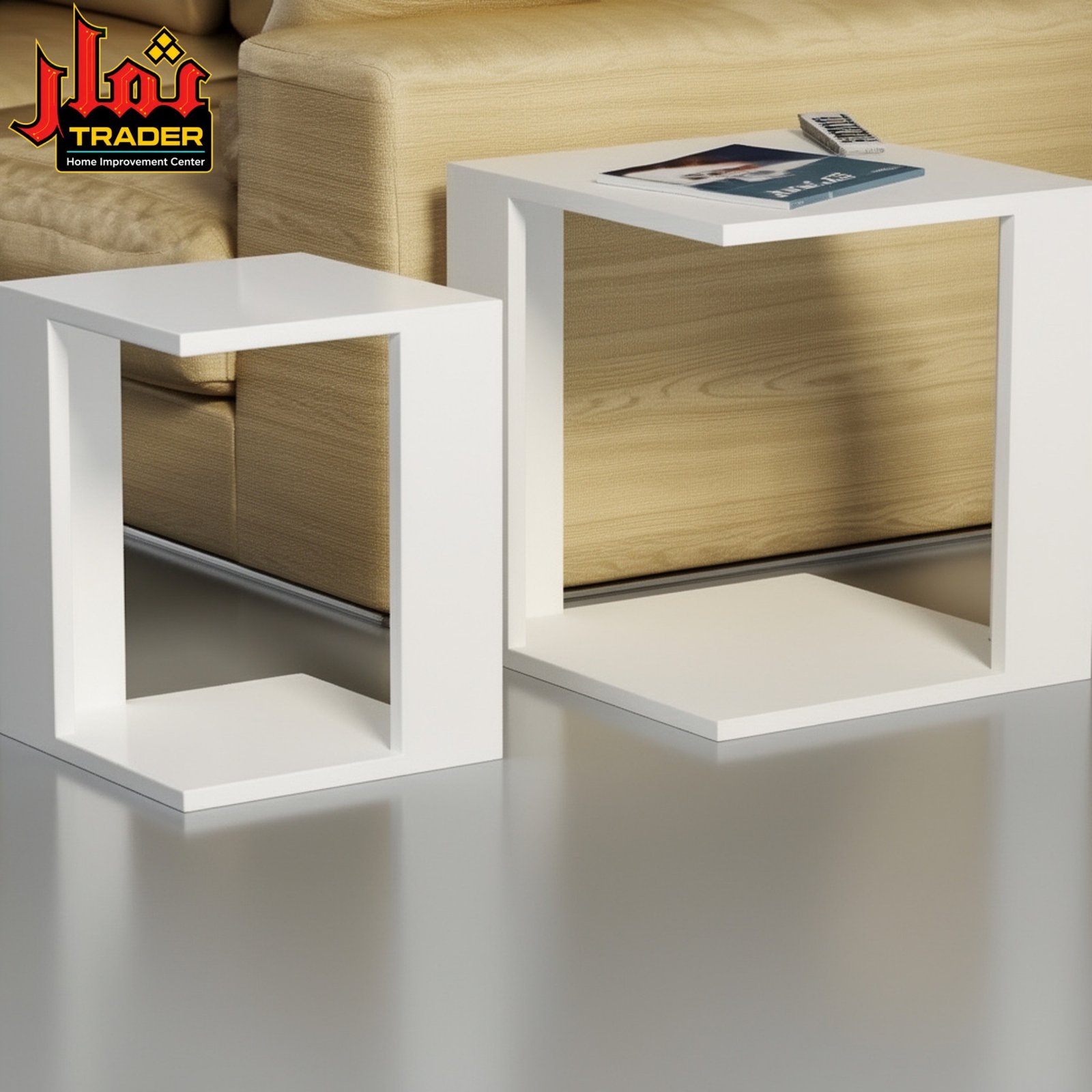 Modern Nesting Side Tables Set with Storage Shelf | Wooden Side Tables Pakistan - Image 2