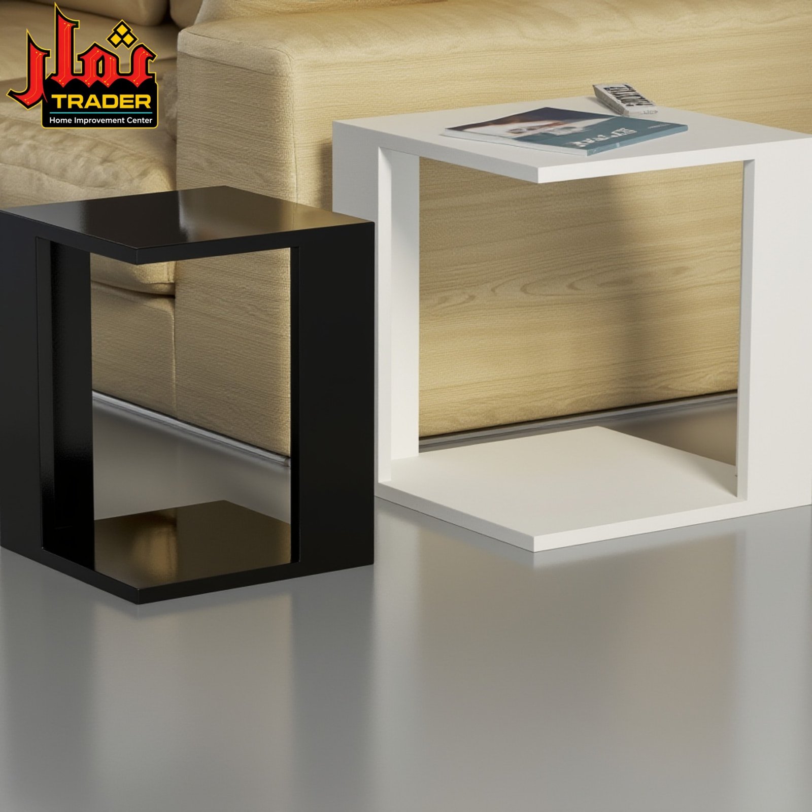 Modern Nesting Side Tables Set with Storage Shelf | Wooden Side Tables Pakistan - Image 4