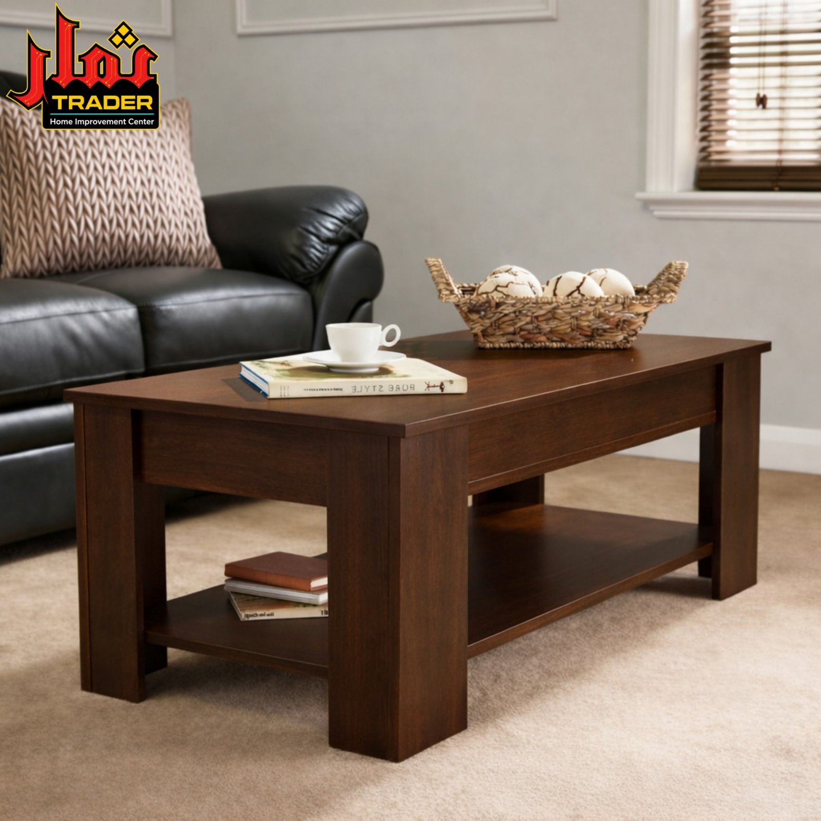 Modern Cream Coffee Table with Storage Shelf | Living Room Center Table Pakistan - Image 4