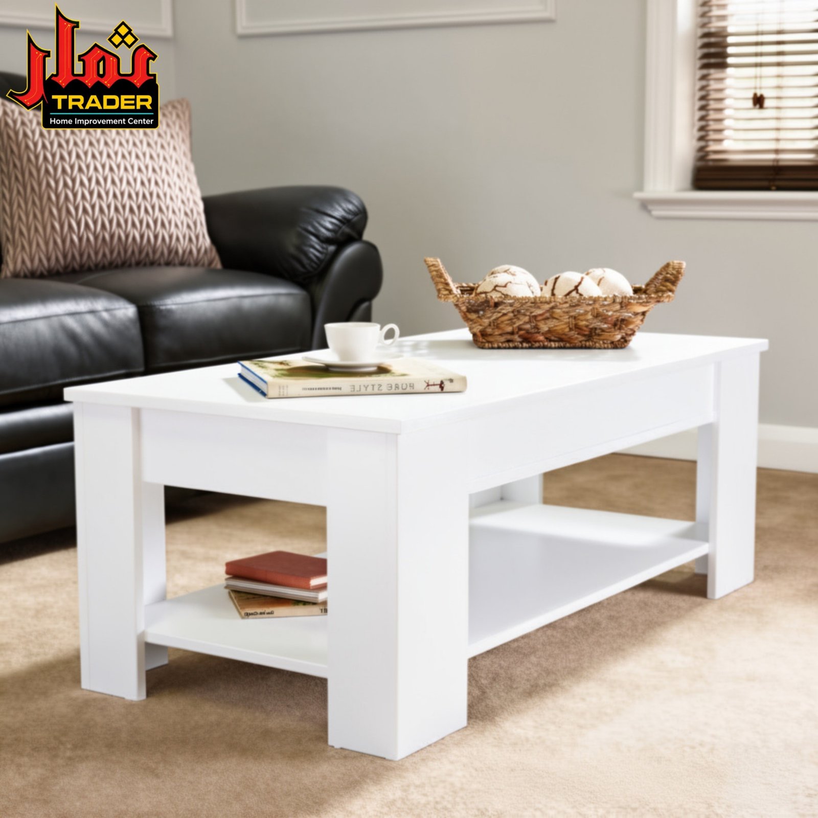 Modern Cream Coffee Table with Storage Shelf | Living Room Center Table Pakistan - Image 3