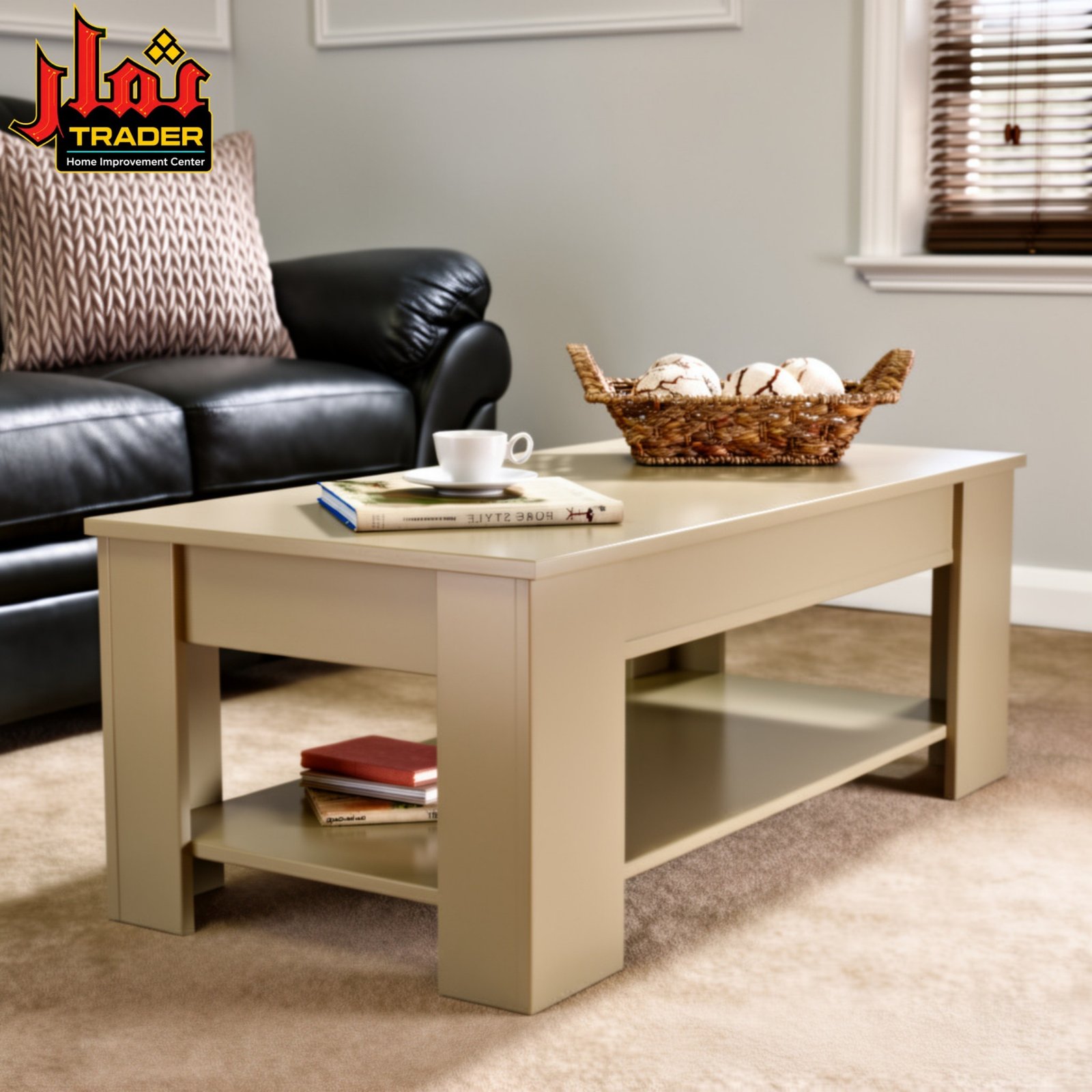 Modern Cream Coffee Table with Storage Shelf | Living Room Center Table Pakistan - Image 2