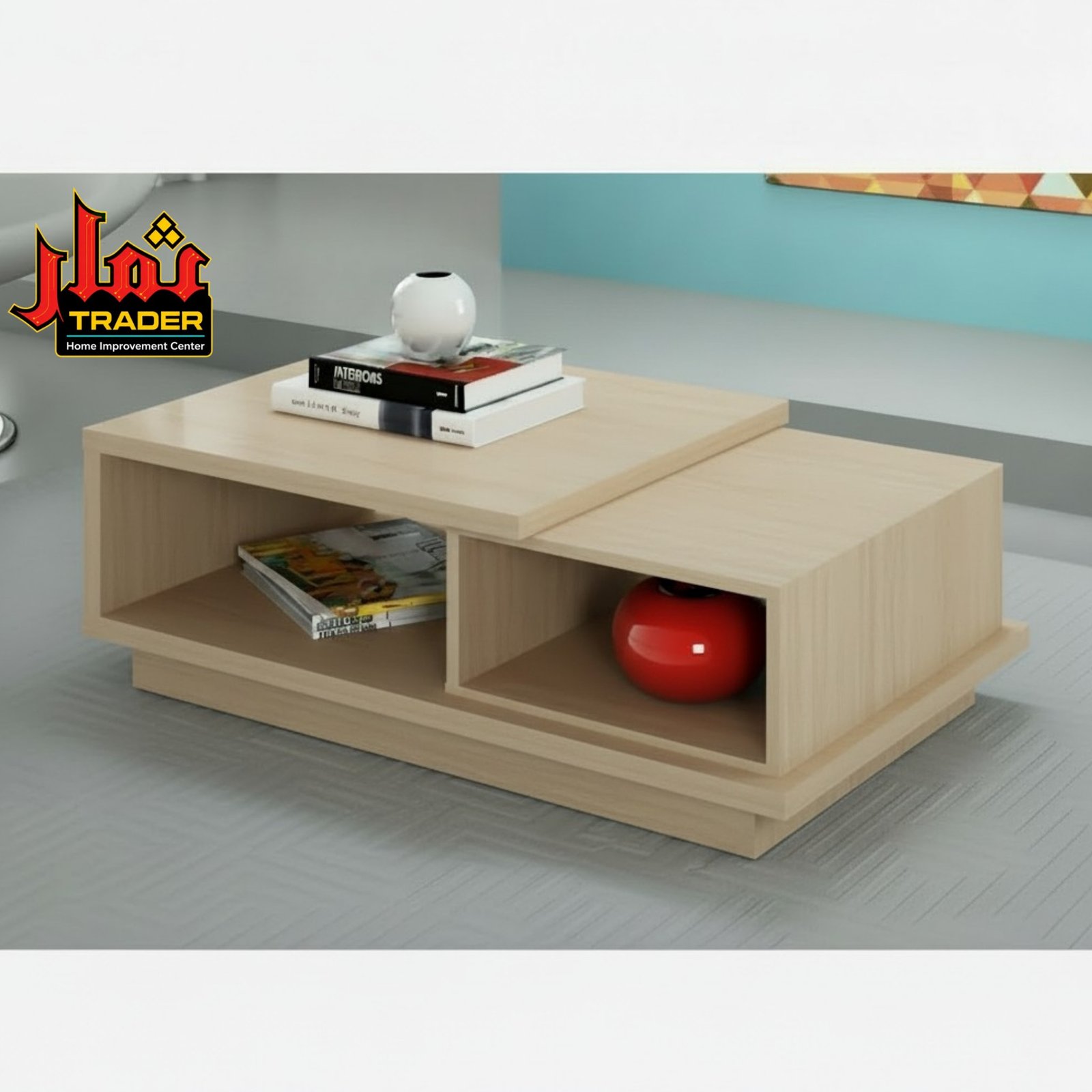 Modern Wooden Coffee Table with Open Storage | Living Room Center Table Pakistan - Image 2