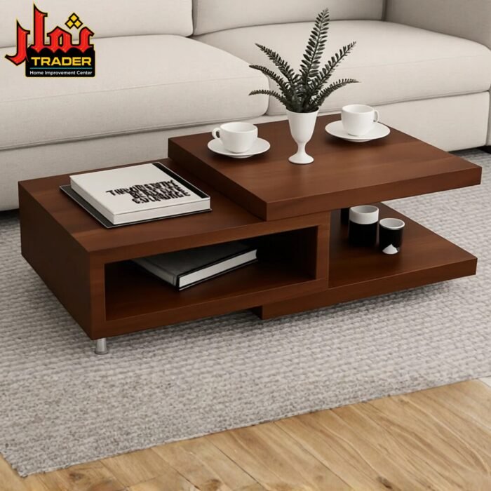 Modern Beige Coffee Table with Open Storage Shelf | Living Room Center Table Pakistan
