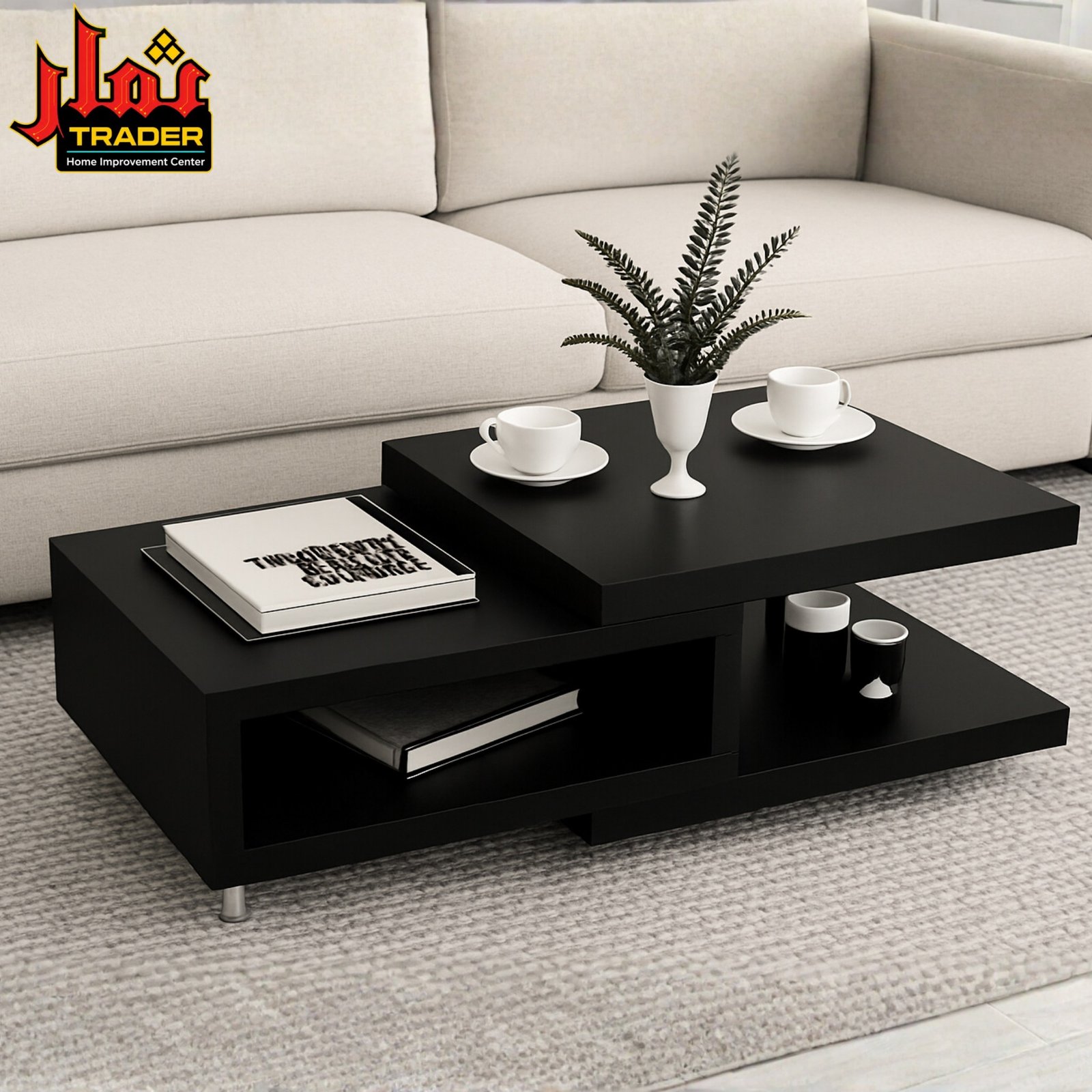 Modern Beige Coffee Table with Open Storage Shelf | Living Room Center Table Pakistan - Image 3