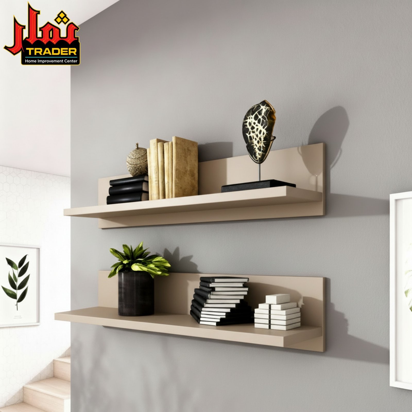 Modern Brown Wooden Wall Shelves with Back Panel | Floating Wall Rack for Home & Office - Image 2