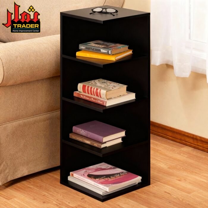 Modern Black Book Rack | 4-Tier Bookshelf & Compact Storage Display Shelf