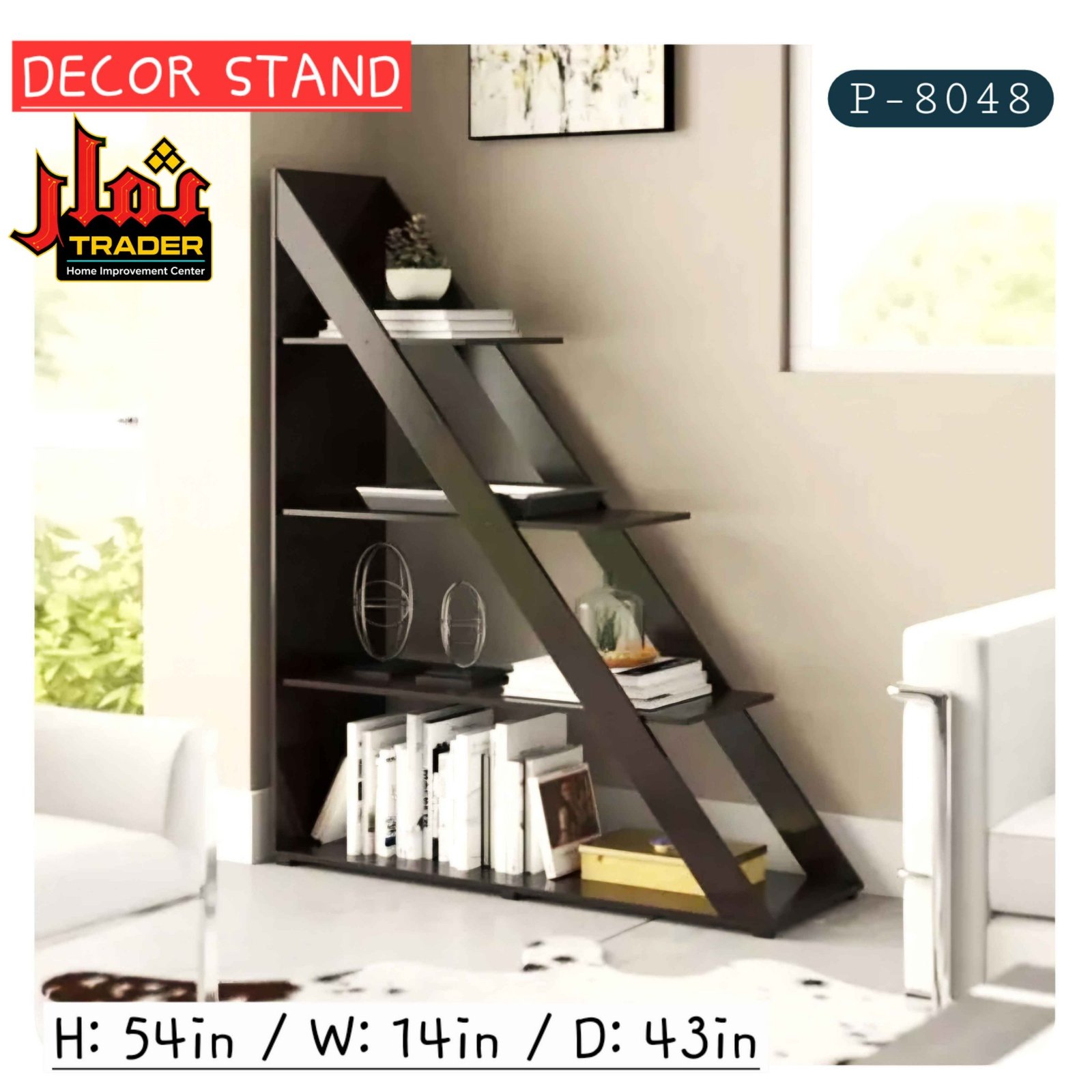 Modern White Bookshelf | Ladder Style Decorative Display & Storage Rack - Image 2