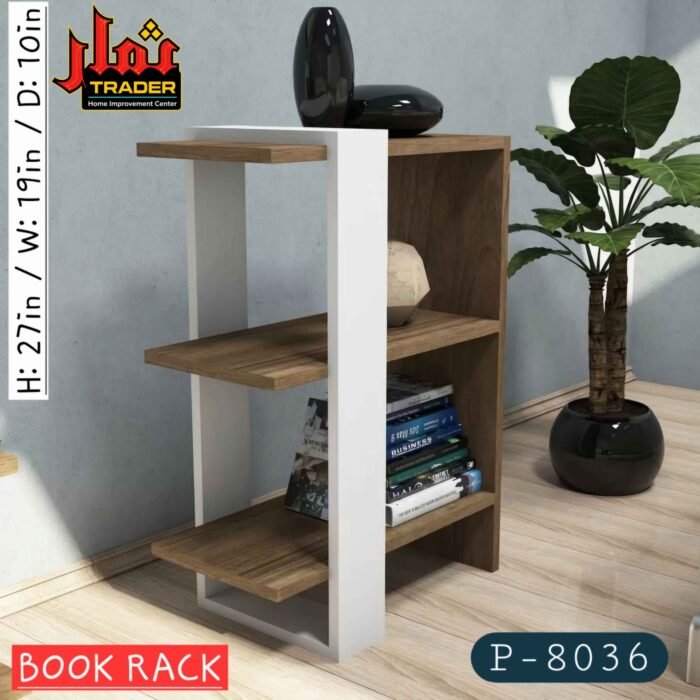 Modern Wooden Book Rack | 4-Tier Bookshelf with White Frame & Display Shelves