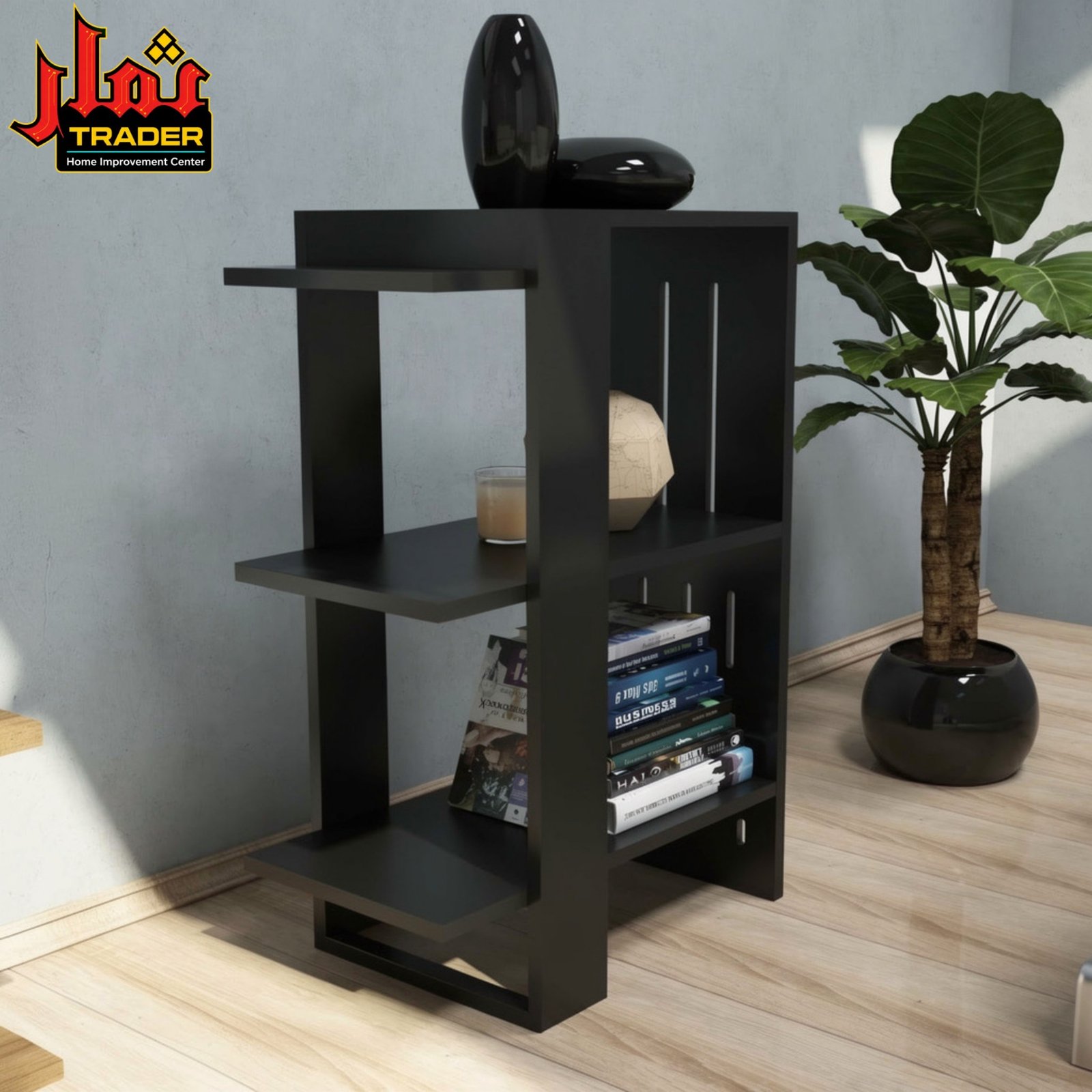 Modern Wooden Book Rack | 4-Tier Bookshelf with White Frame & Display Shelves - Image 2