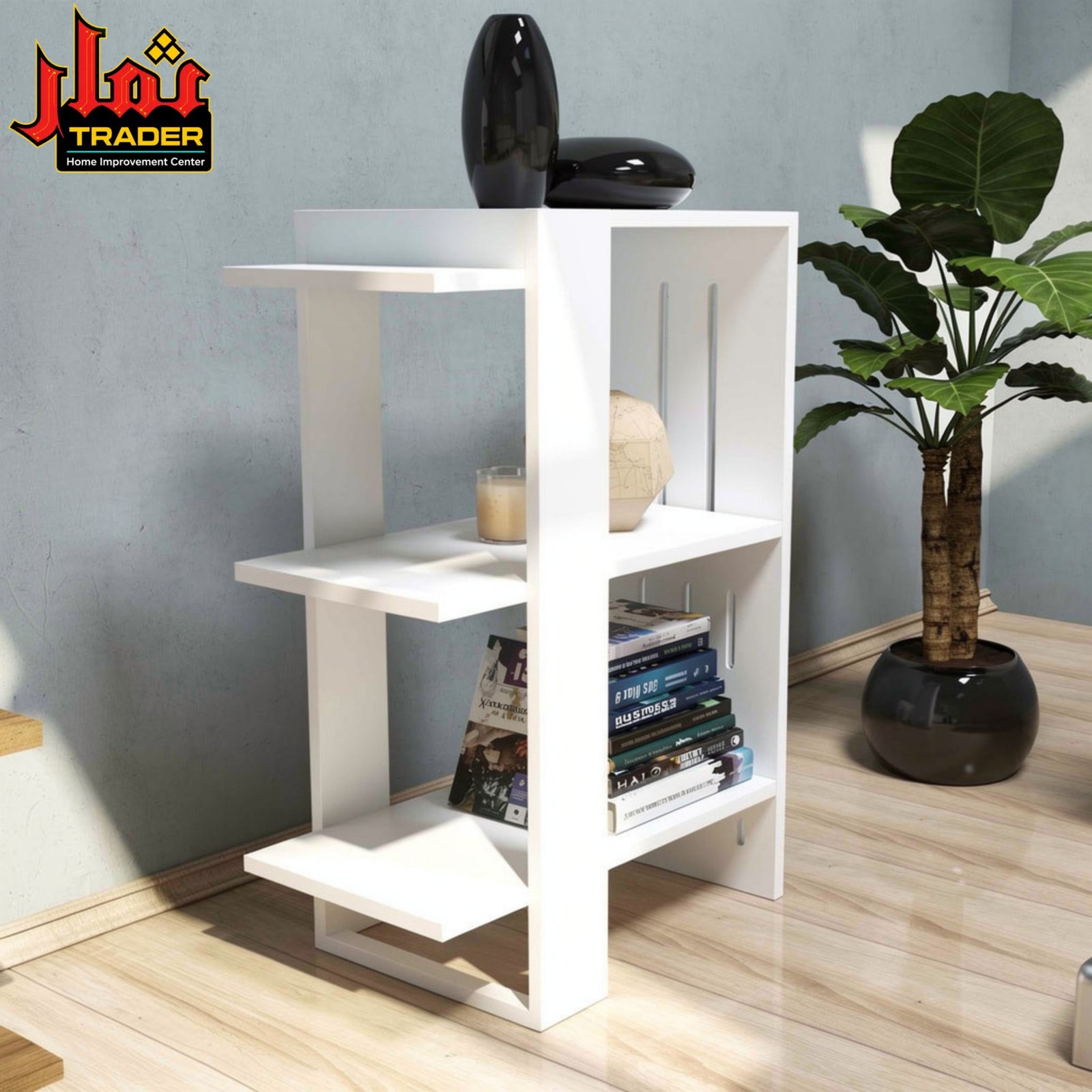 Modern Wooden Book Rack | 4-Tier Bookshelf with White Frame & Display Shelves - Image 3