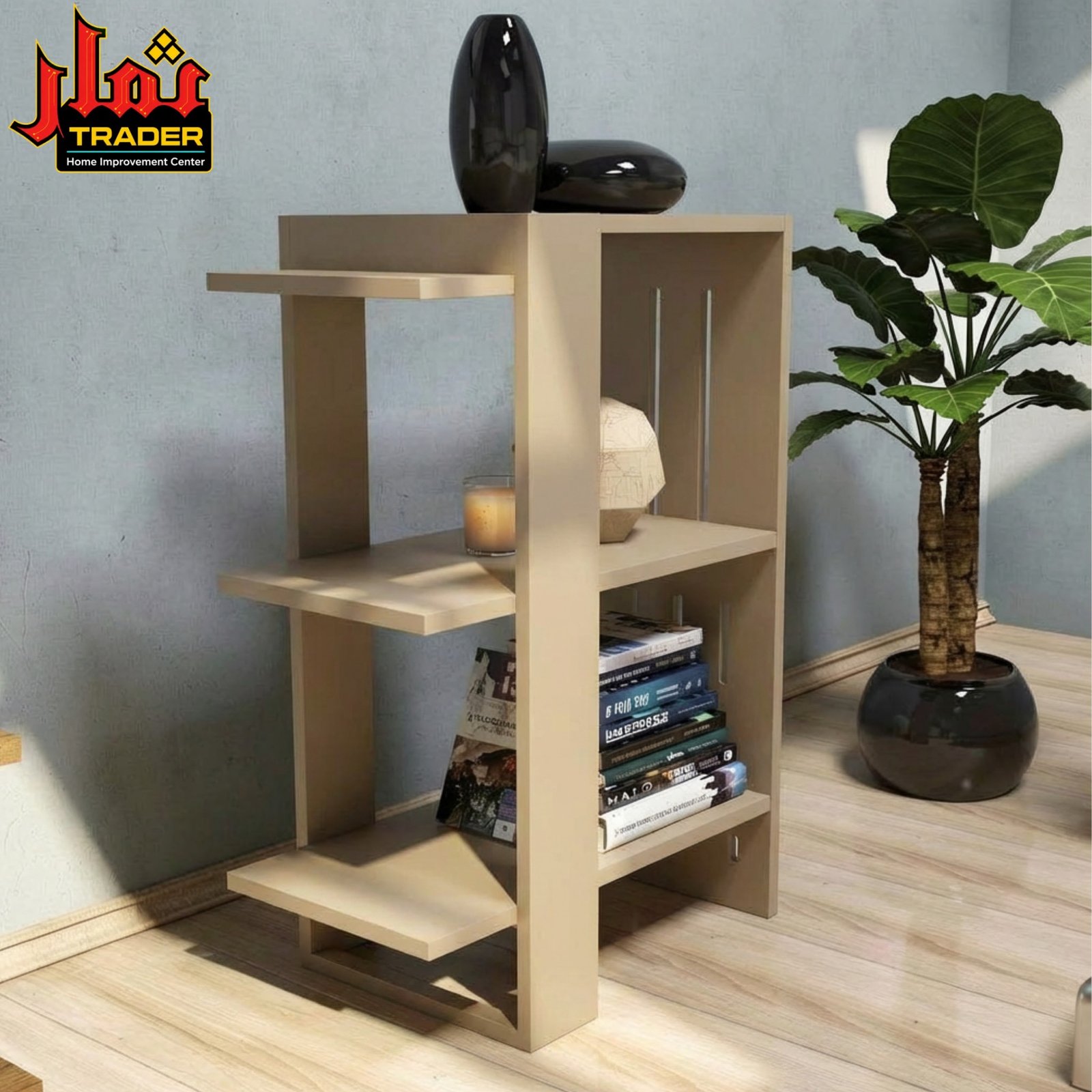 Modern Wooden Book Rack | 4-Tier Bookshelf with White Frame & Display Shelves - Image 4