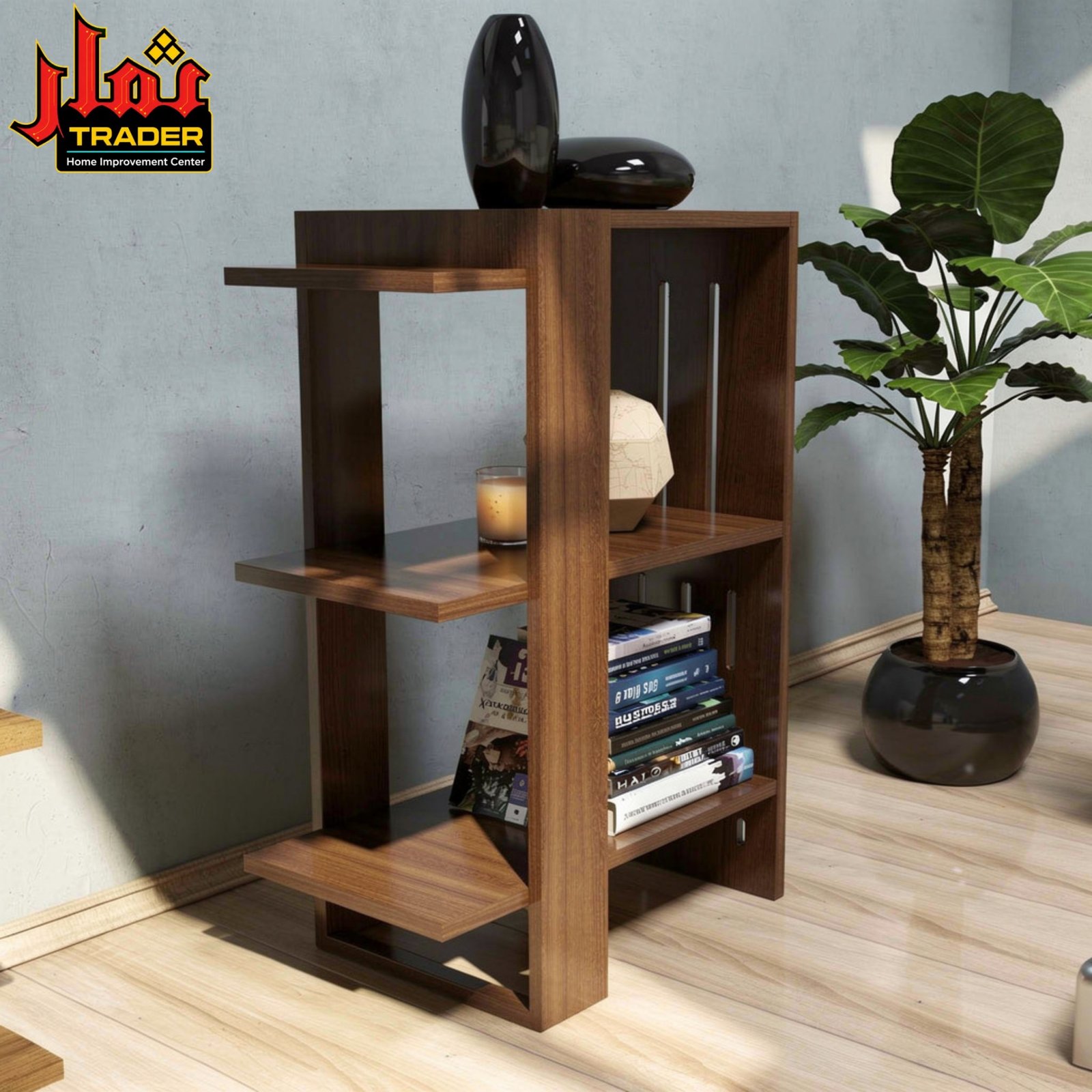 Modern Wooden Book Rack | 4-Tier Bookshelf with White Frame & Display Shelves - Image 5