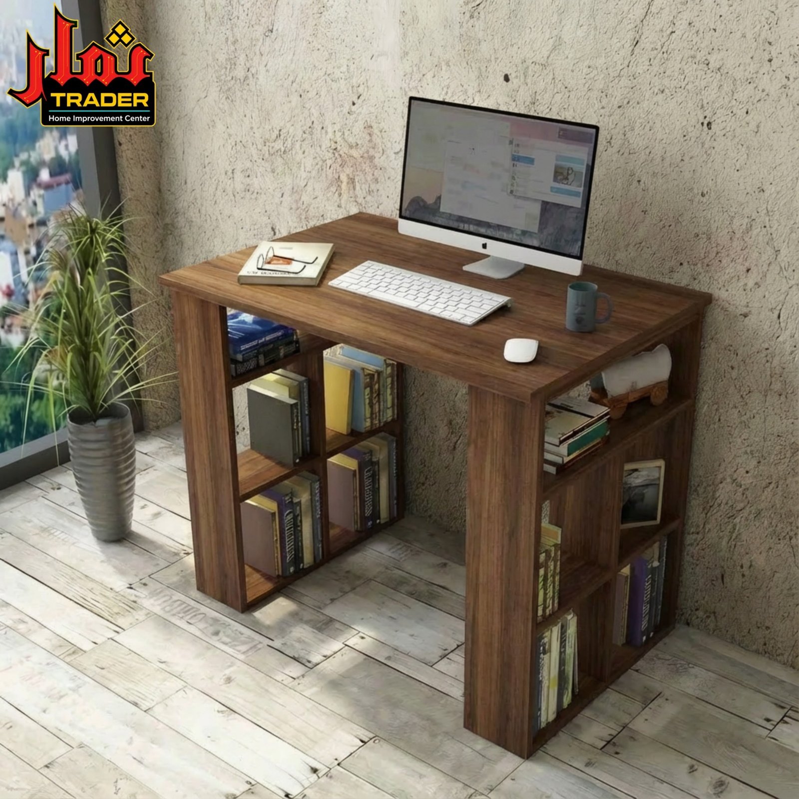 Modern Wooden Study Table with Bookshelf Storage | Computer Desk & Home Office Table Pakistan - Image 4