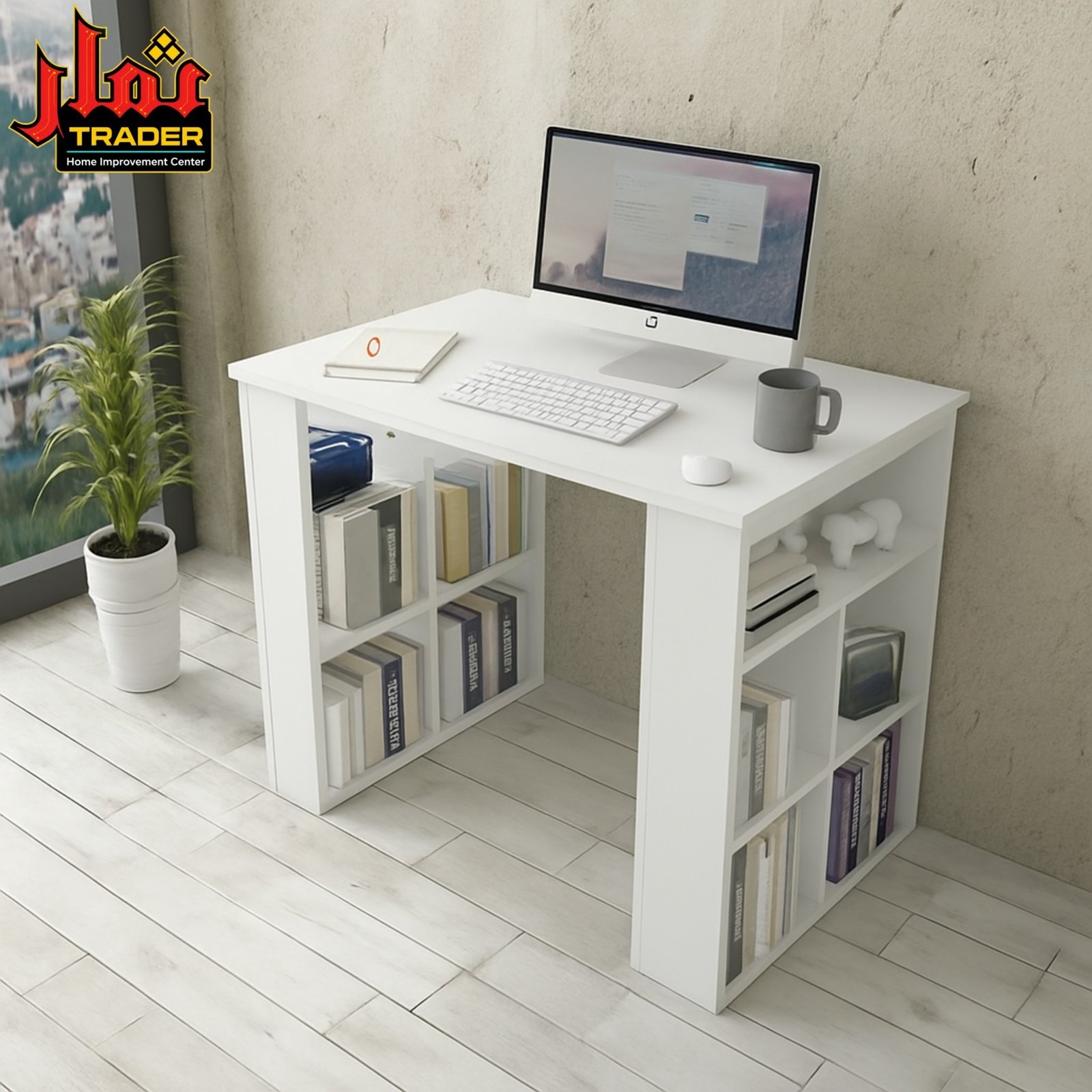Modern Wooden Study Table with Bookshelf Storage | Computer Desk & Home Office Table Pakistan - Image 2