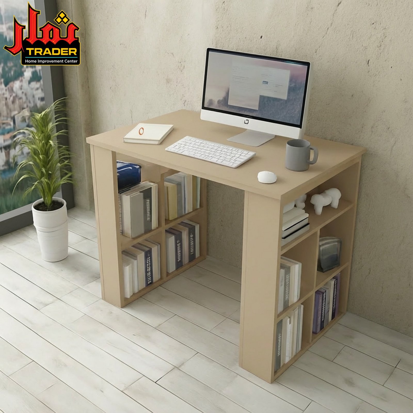 Modern Wooden Study Table with Bookshelf Storage | Computer Desk & Home Office Table Pakistan - Image 3