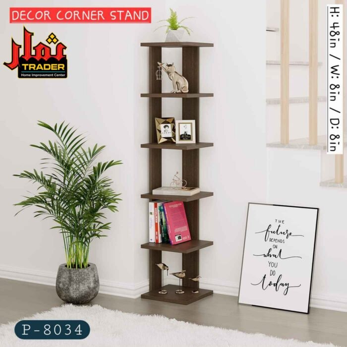 Modern Wooden Corner Stand | 5-Tier Decorative Display & Storage Shelf