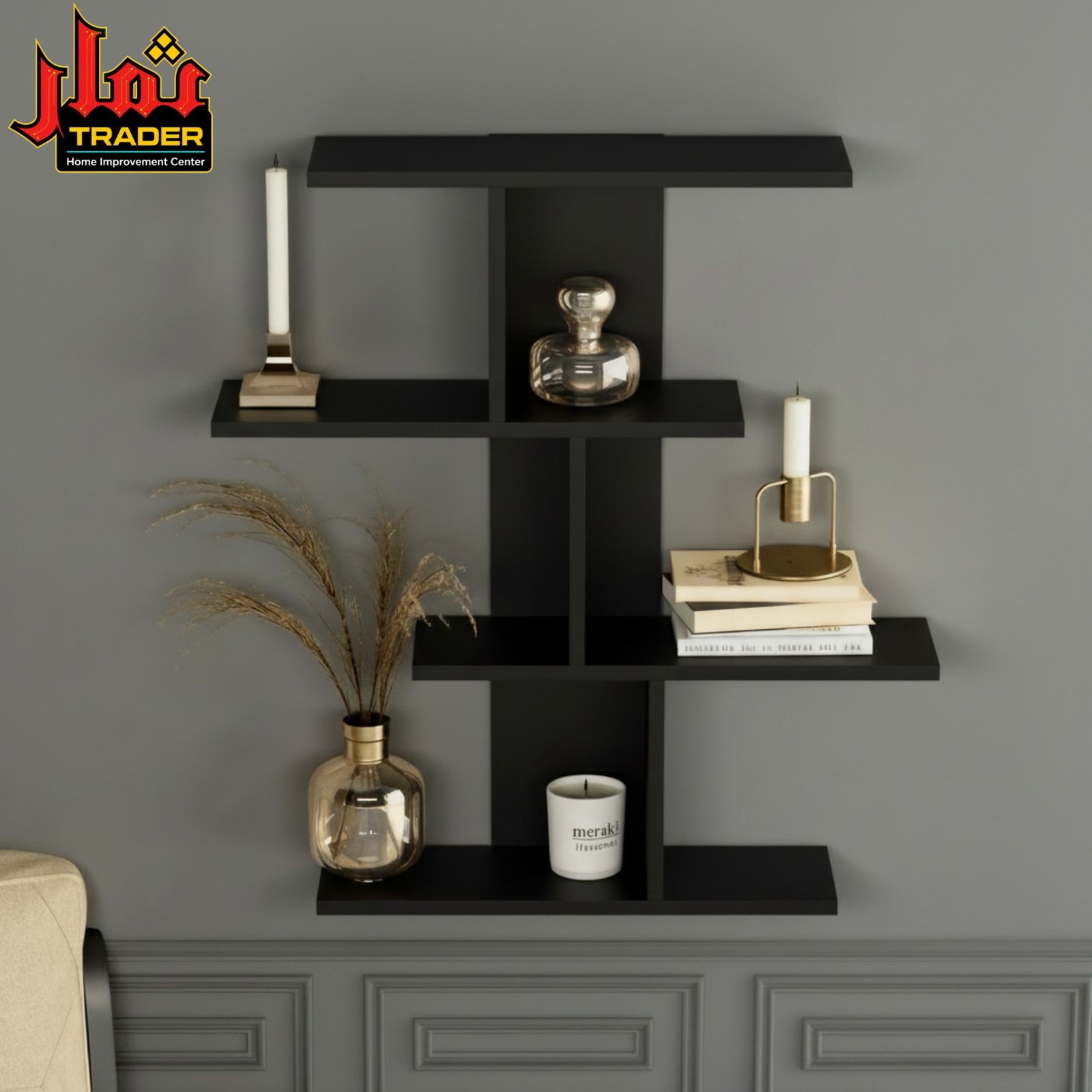 Modern White Wooden Wall Shelf with Geometric Design | Floating Display Rack & Decorative Wall Shelf Pakistan - Image 2