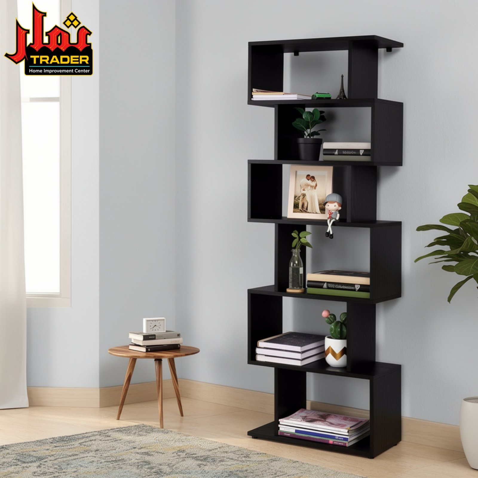 Modern White Bookshelf | Geometric Multi-Tier Display & Storage Rack - Image 2