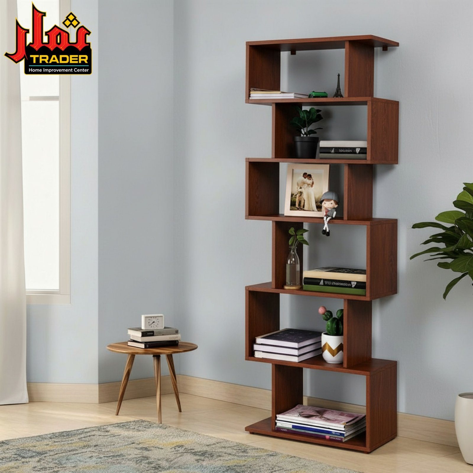 Modern White Bookshelf | Geometric Multi-Tier Display & Storage Rack - Image 3