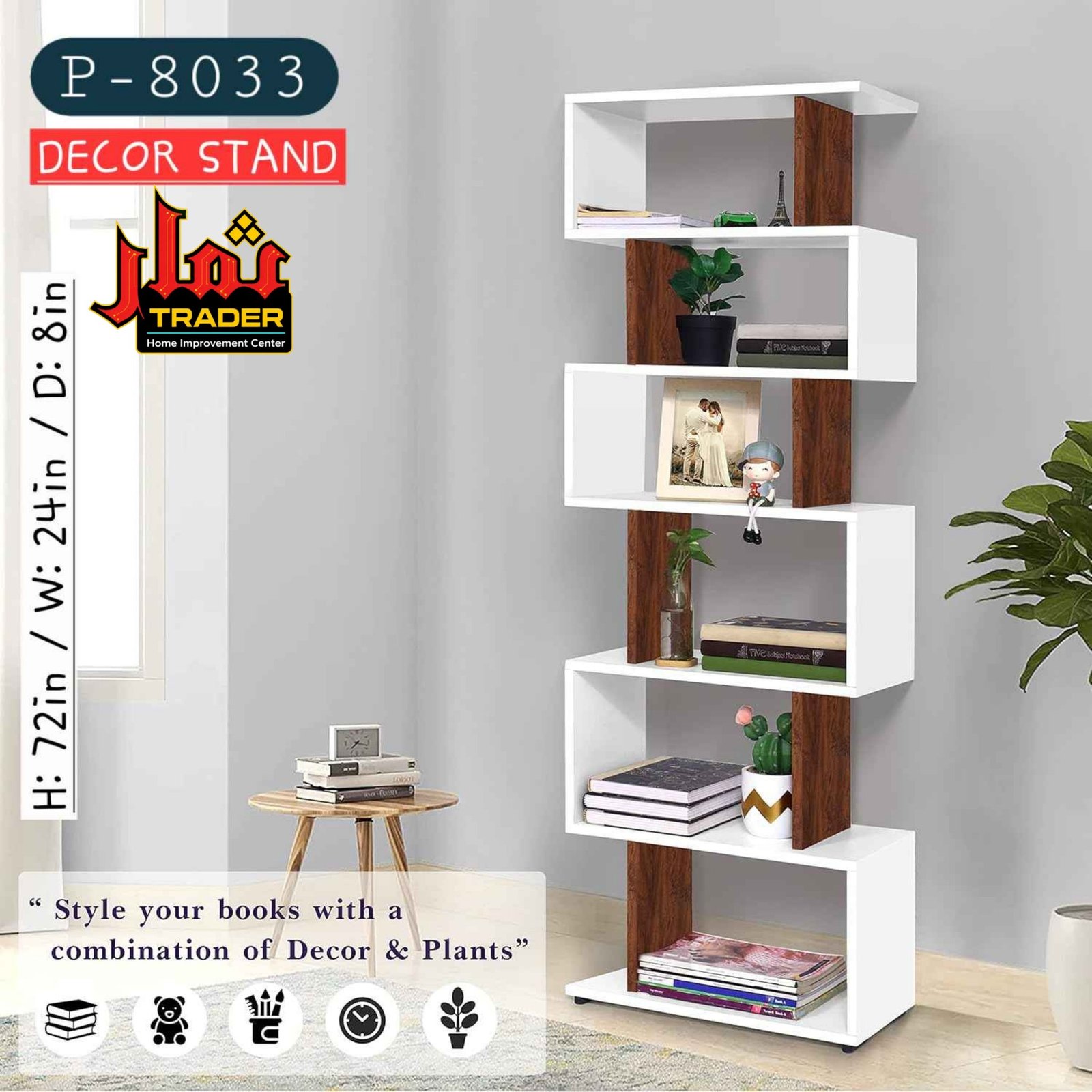 Modern White Bookshelf | Geometric Multi-Tier Display & Storage Rack - Image 4
