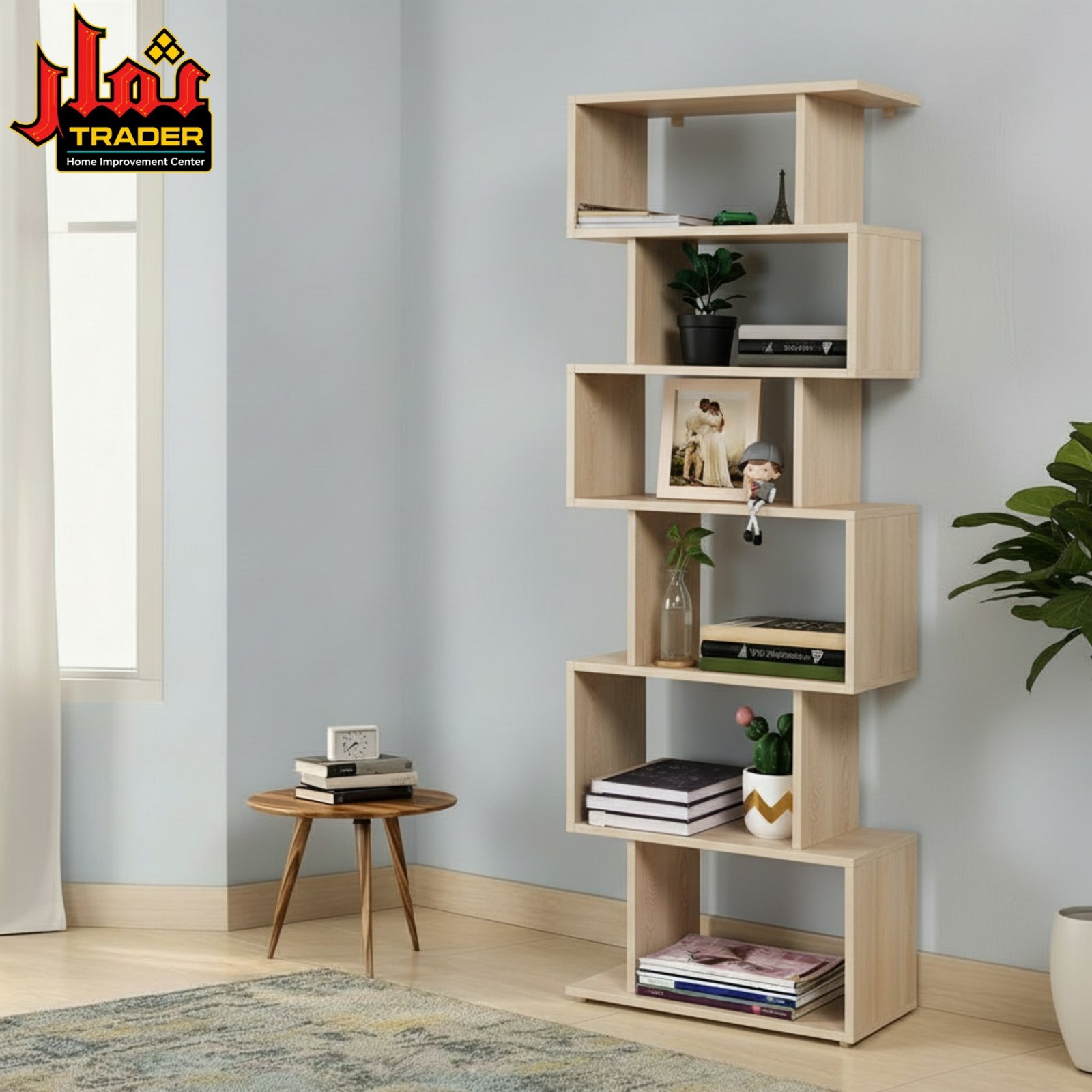 Modern White Bookshelf | Geometric Multi-Tier Display & Storage Rack - Image 5