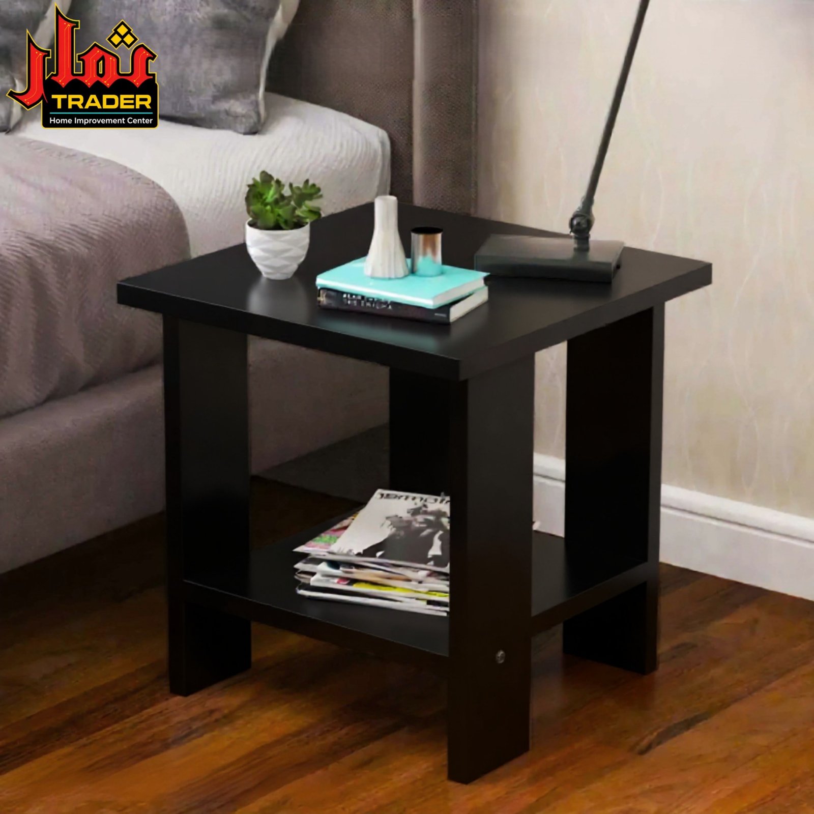 Modern Wooden Side Table with Storage Shelf | Living Room Sofa End Table Pakistan - Image 3