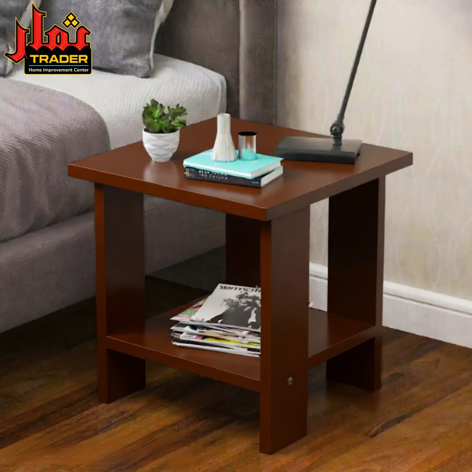Modern Wooden Side Table with Storage Shelf | Living Room Sofa End Table Pakistan - Image 2