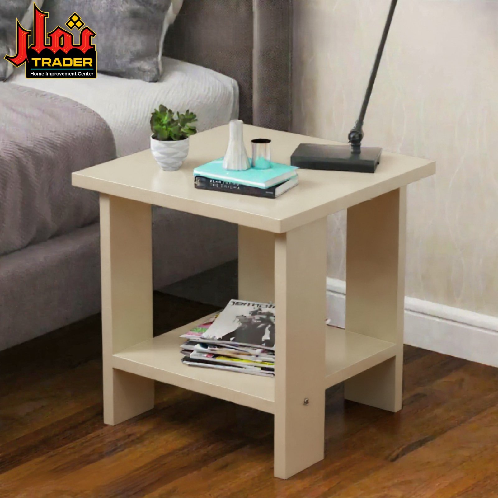 Modern Wooden Side Table with Storage Shelf | Living Room Sofa End Table Pakistan - Image 4