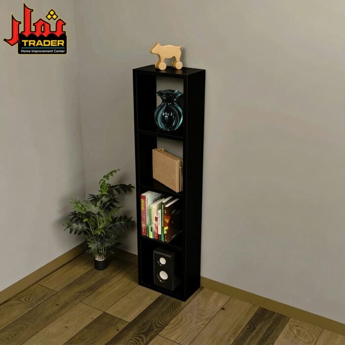 Modern Black Bookshelf | Tall 4-Tier Book Rack & Decorative Display Shelf