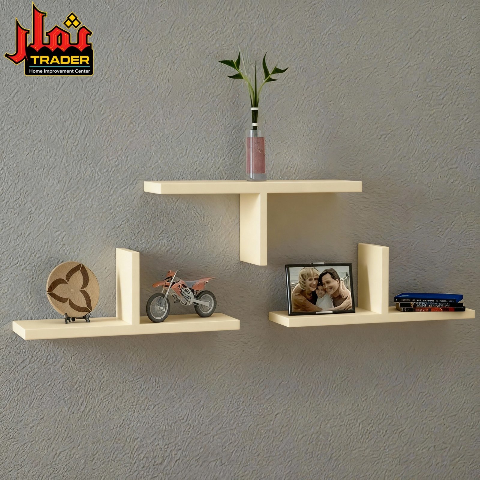 Modern Brown Wooden Wall Shelves Set | Decorative Floating Wall Rack for Home & Office - Image 2