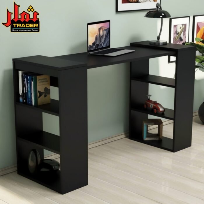 Modern Wooden Study Table with Open Shelves & Storage | Computer Desk & Home Office Table Pakistan