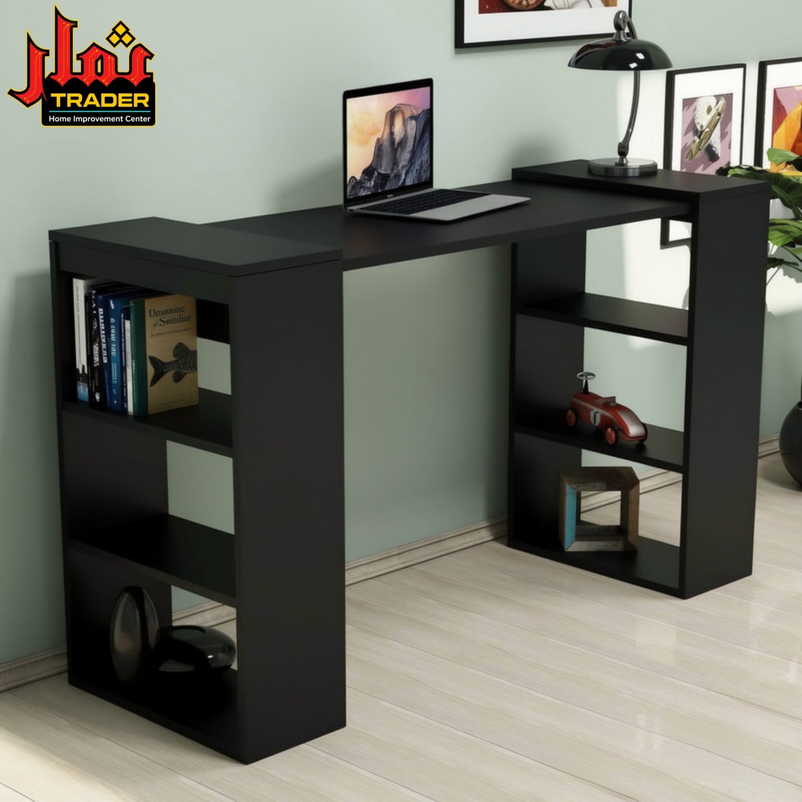 Modern Wooden Study Table with Open Shelves & Storage | Computer Desk & Home Office Table Pakistan