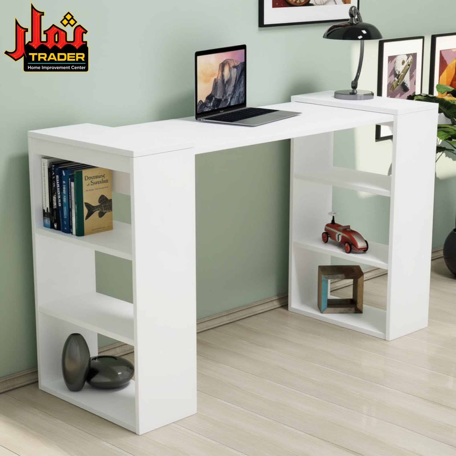 Modern Wooden Study Table with Open Shelves & Storage | Computer Desk & Home Office Table Pakistan - Image 2