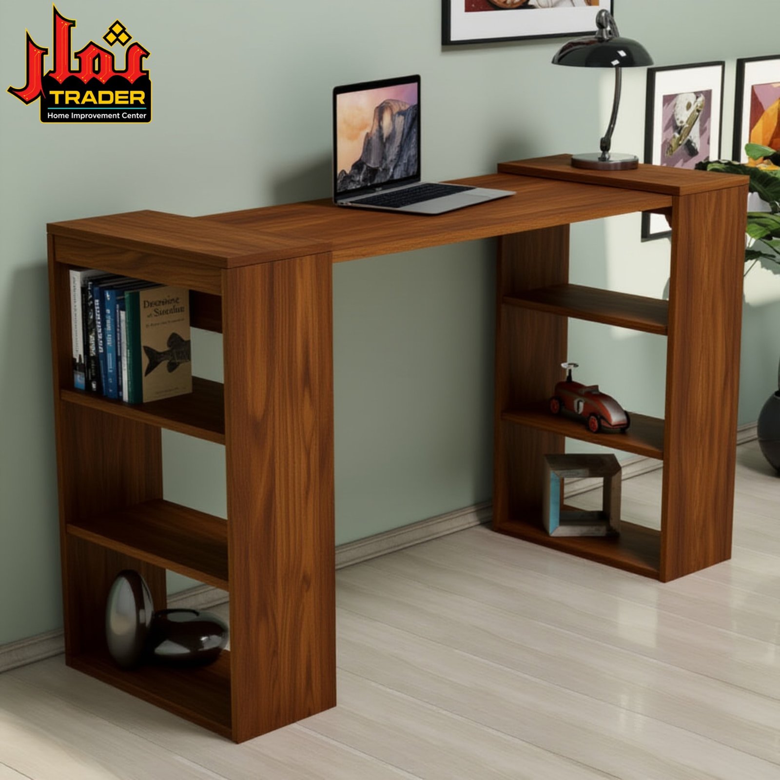 Modern Wooden Study Table with Open Shelves & Storage | Computer Desk & Home Office Table Pakistan - Image 4
