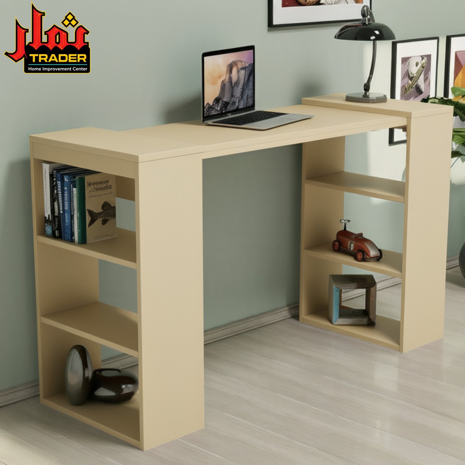 Modern Wooden Study Table with Open Shelves & Storage | Computer Desk & Home Office Table Pakistan - Image 3