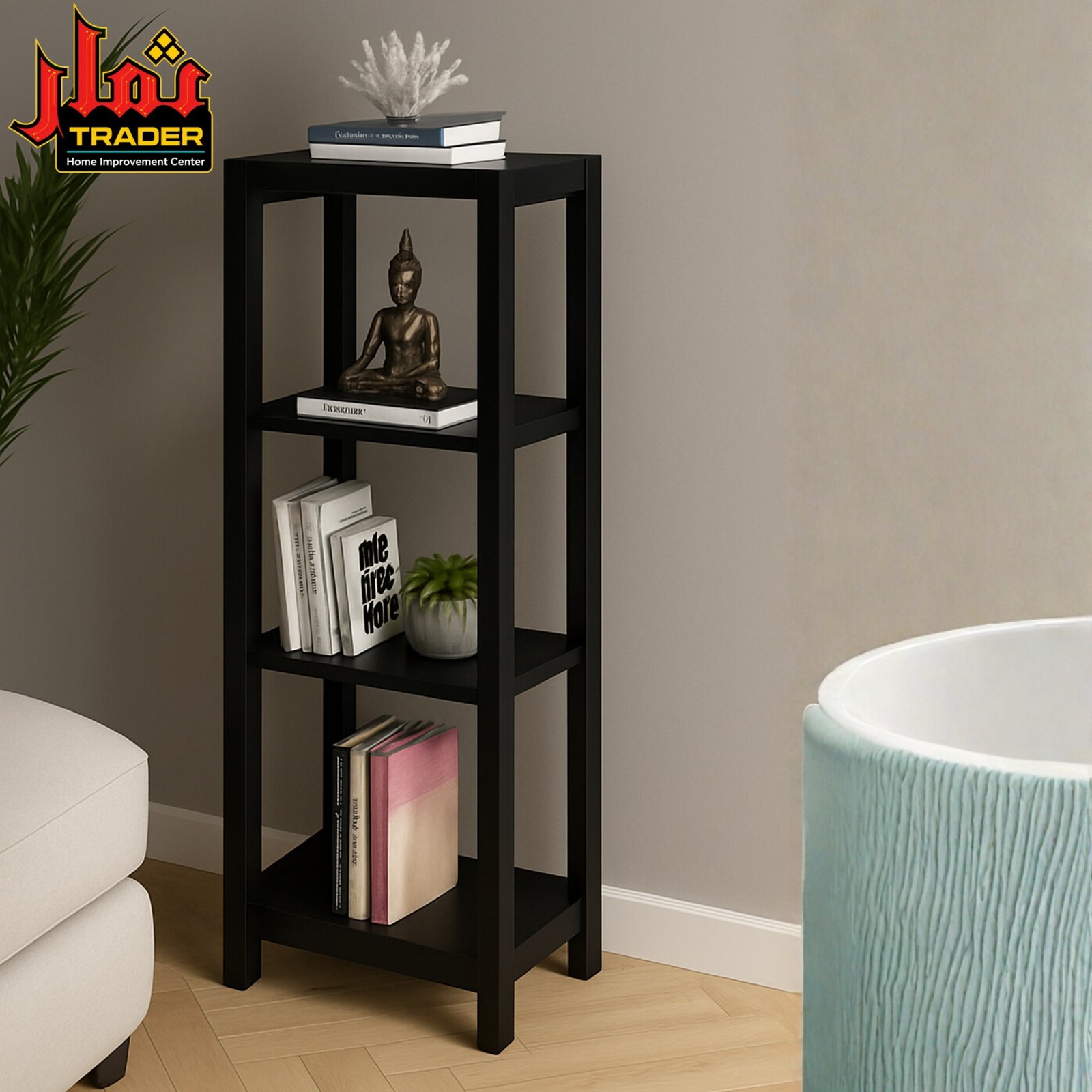 Modern Wooden Decor Stand | 4-Tier Bookshelf & Decorative Display Rack - Image 4