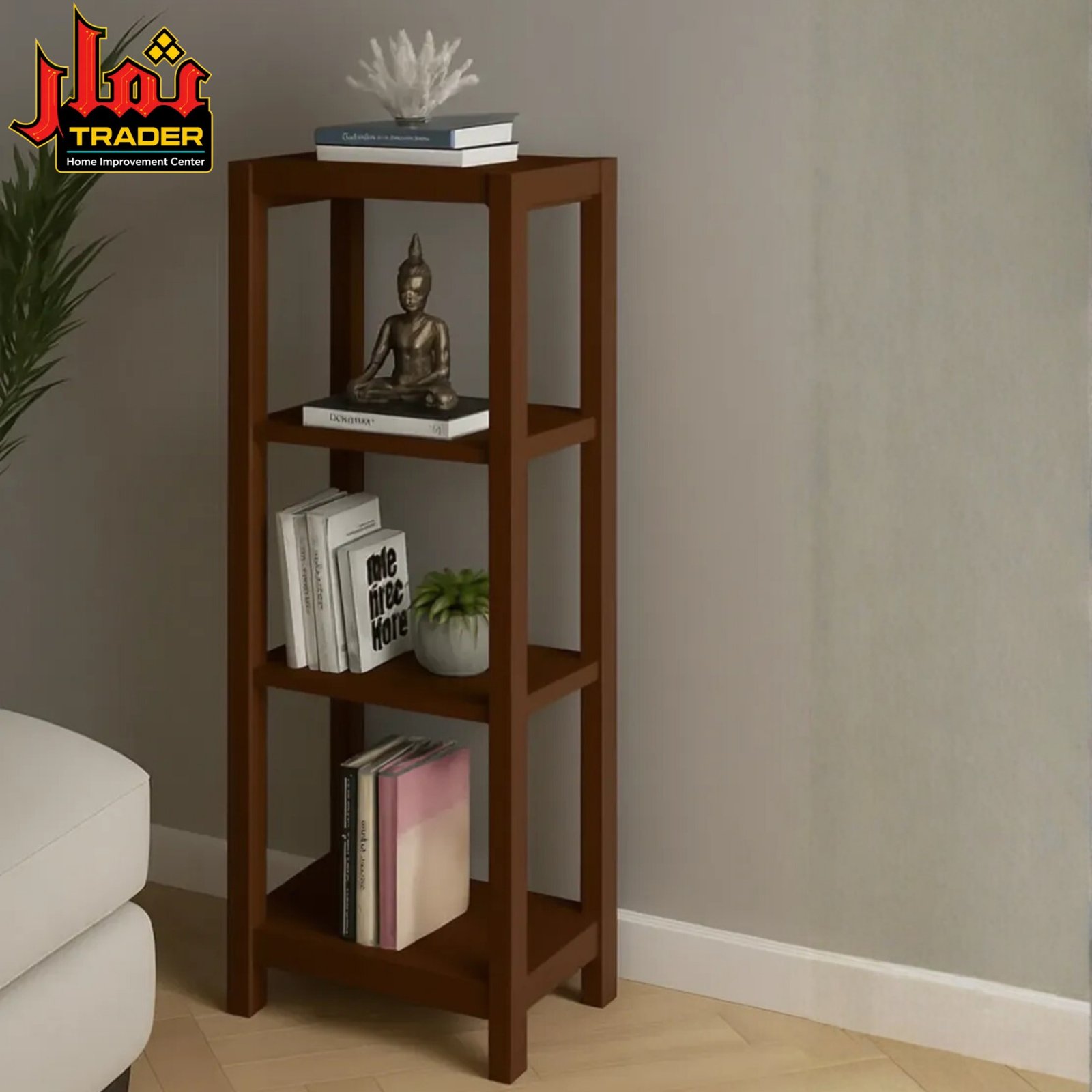 Modern Wooden Decor Stand | 4-Tier Bookshelf & Decorative Display Rack - Image 3