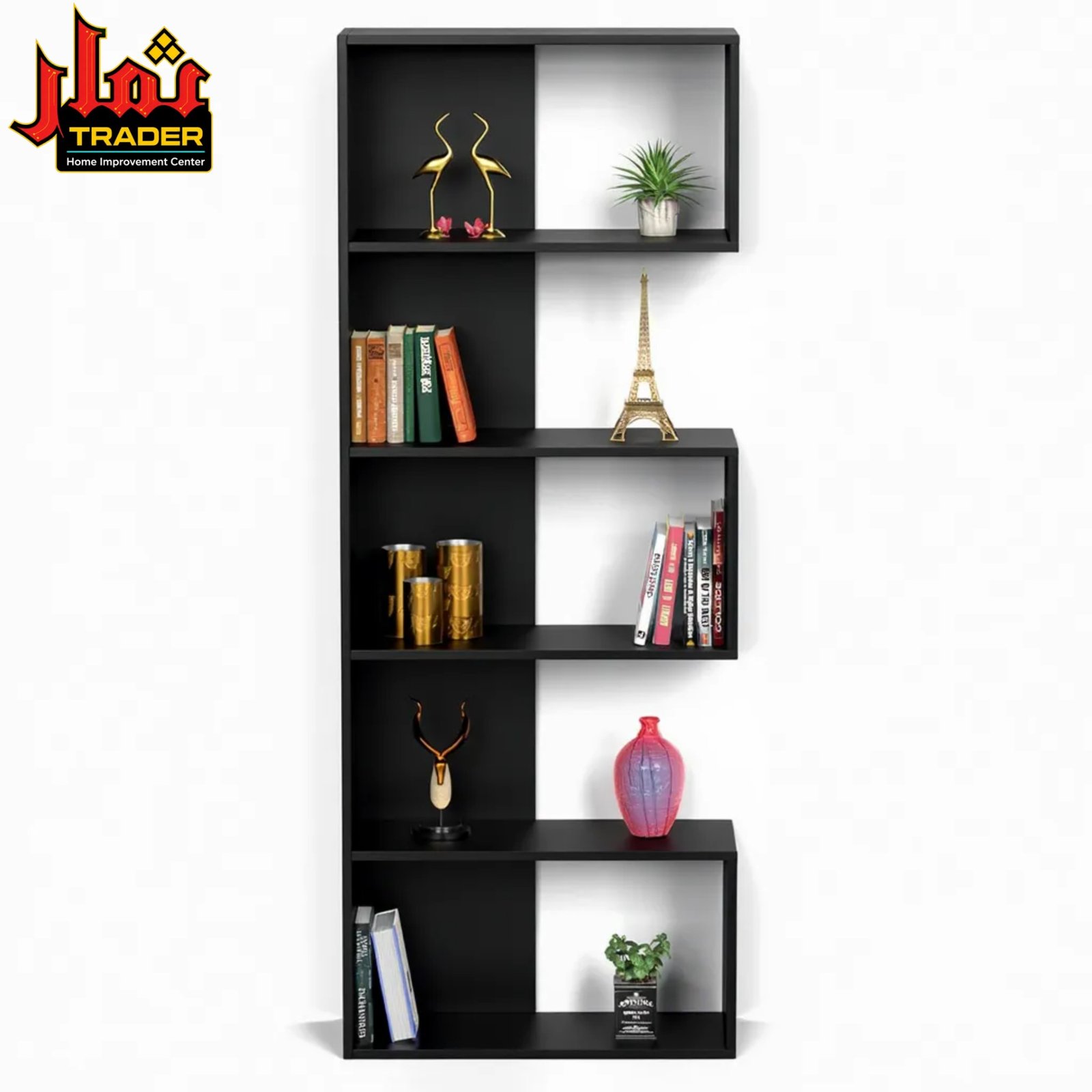Modern Black Bookshelf | 5-Tier Decorative Display & Storage Rack