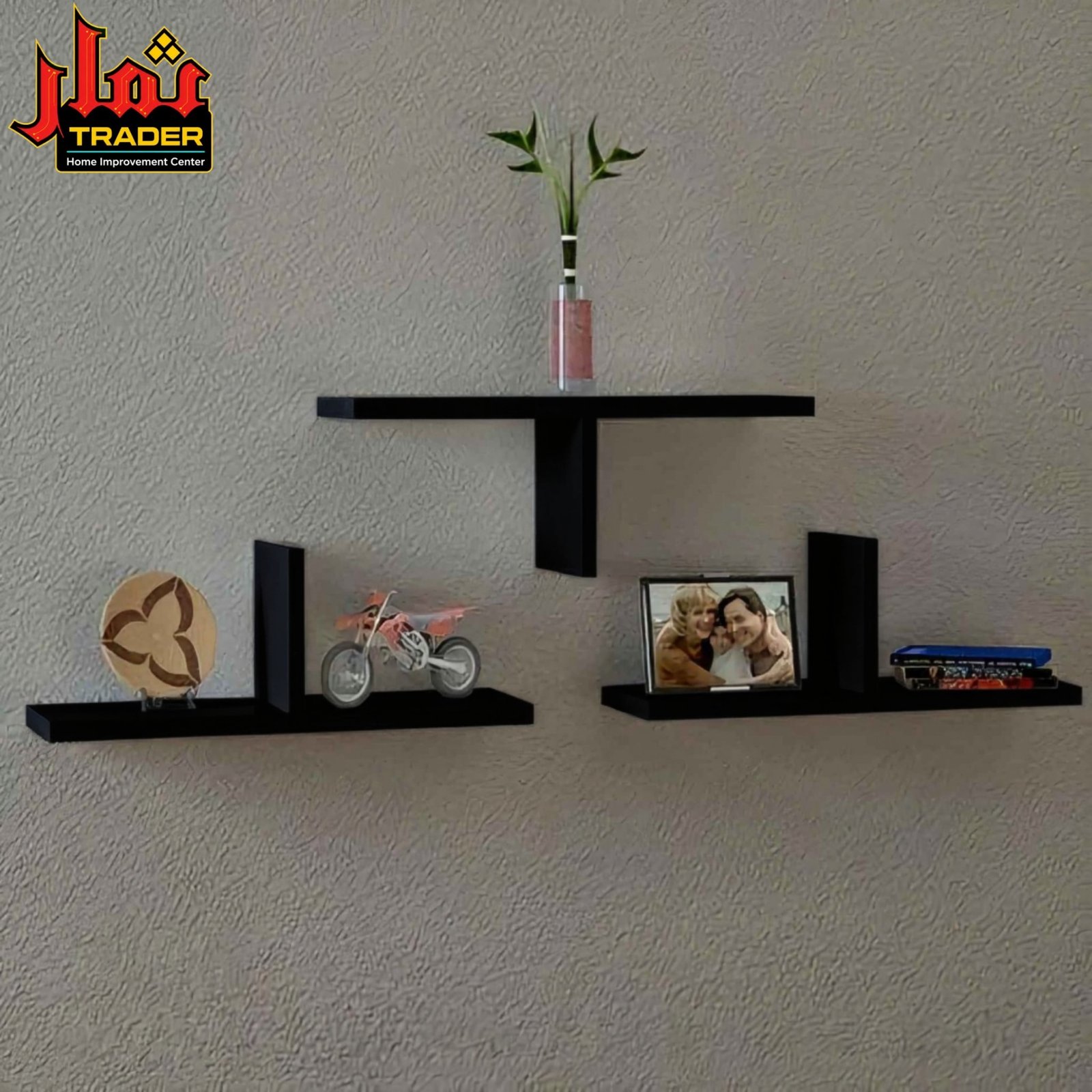 Modern Brown Wooden Wall Shelves Set | Decorative Floating Wall Rack for Home & Office - Image 4