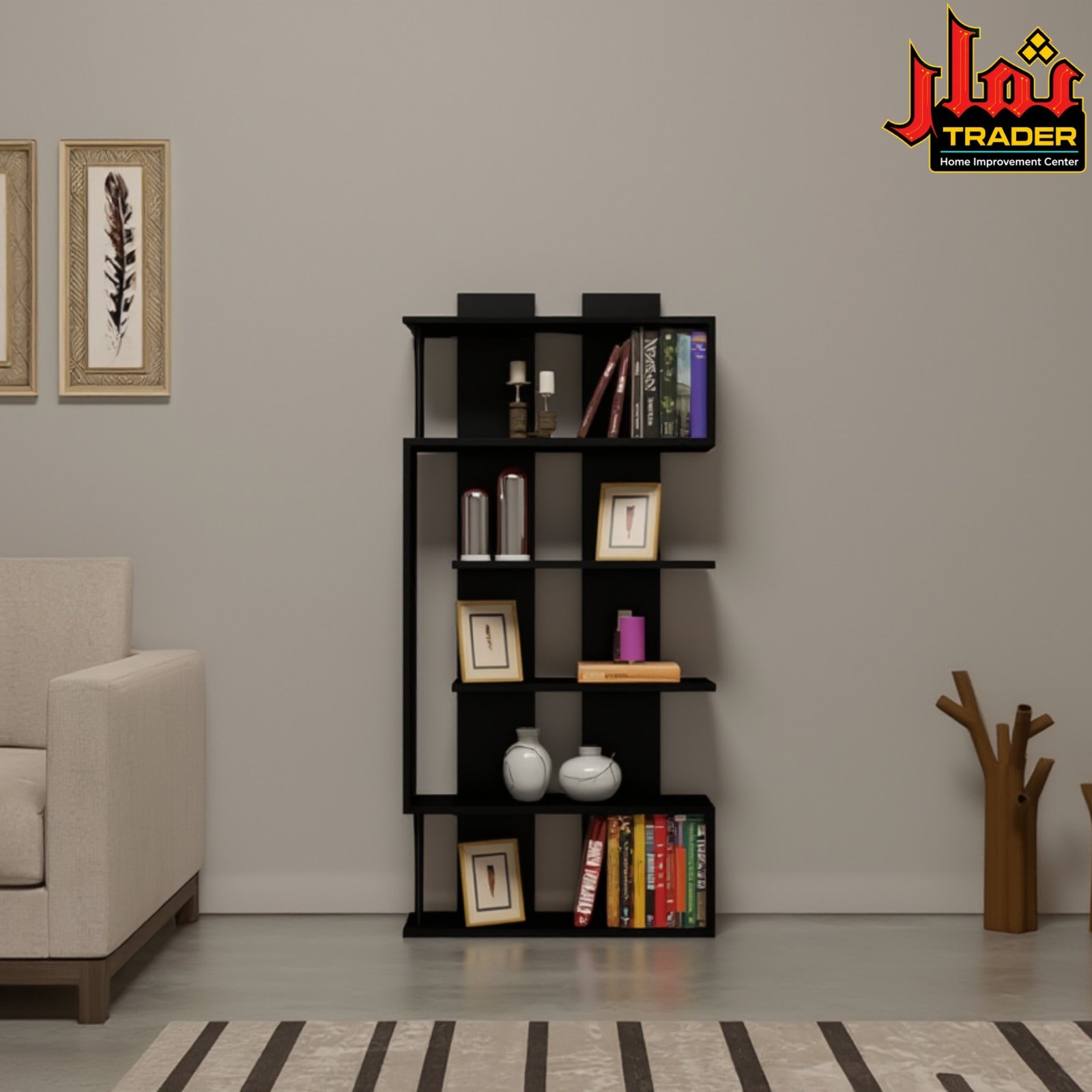 Modern Black Bookshelf | Multi-Tier Decorative Book Rack & Display Shelf