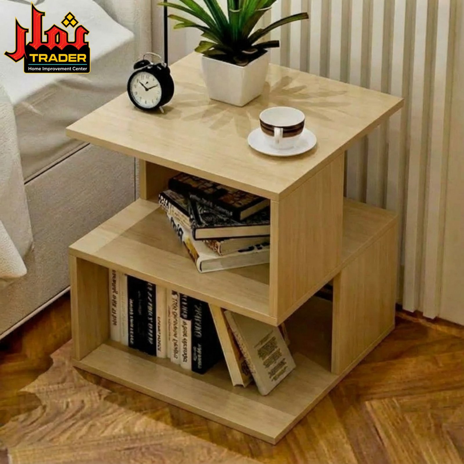 Modern Wooden Side Table with Storage Shelves | Living Room Center Table Pakistan - Image 2