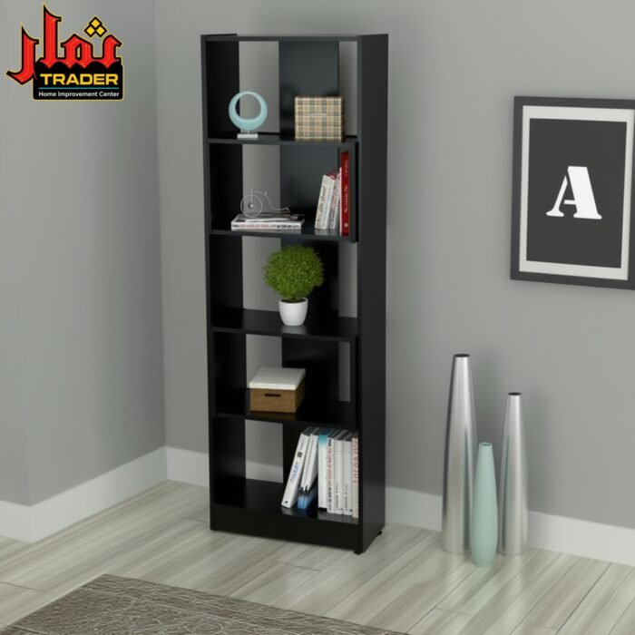 Modern Black Bookshelf | 5-Tier Open Book Rack & Decorative Storage Shelf