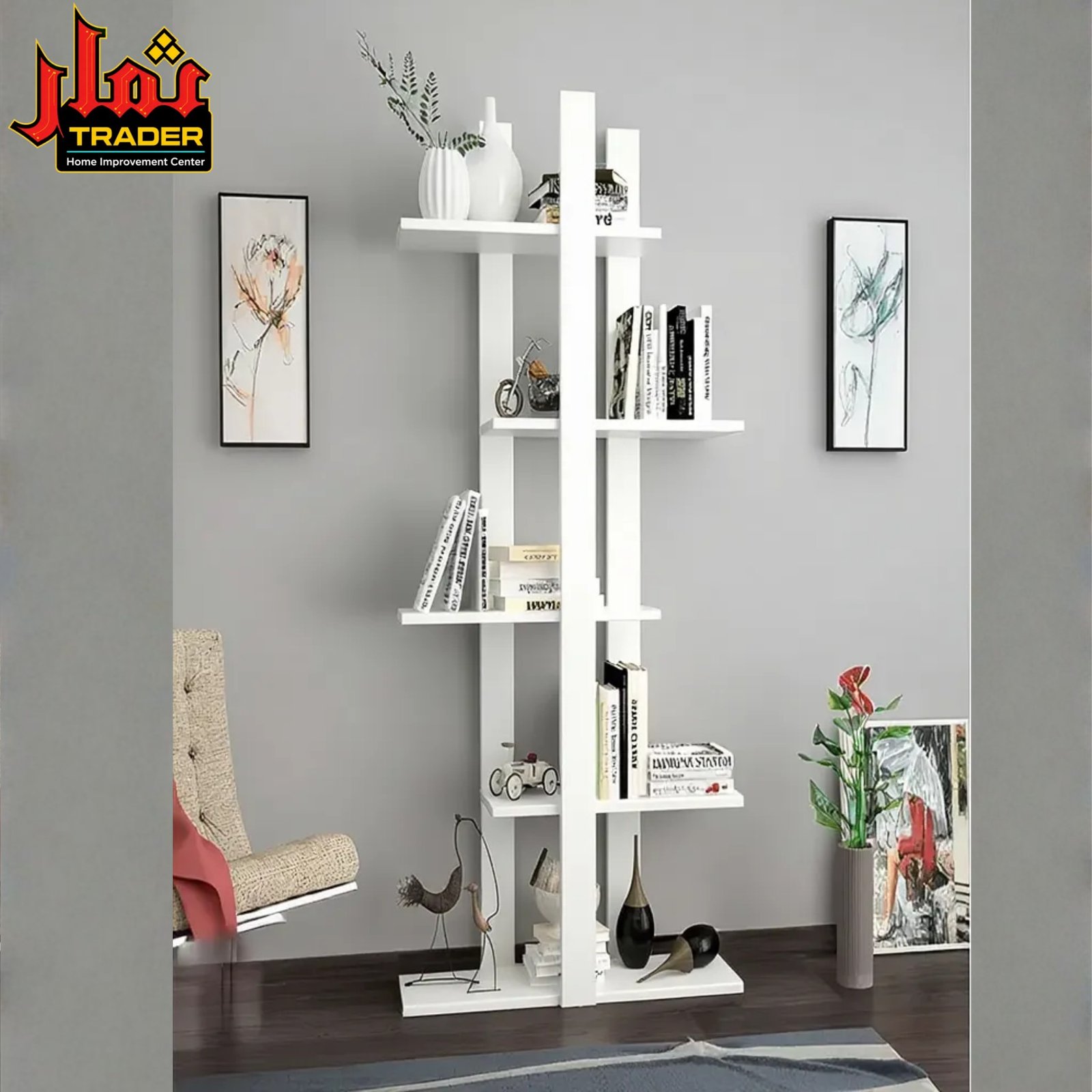 Modern Black Bookshelf | Tall Decorative Book Rack & Open Display Shelves - Image 2