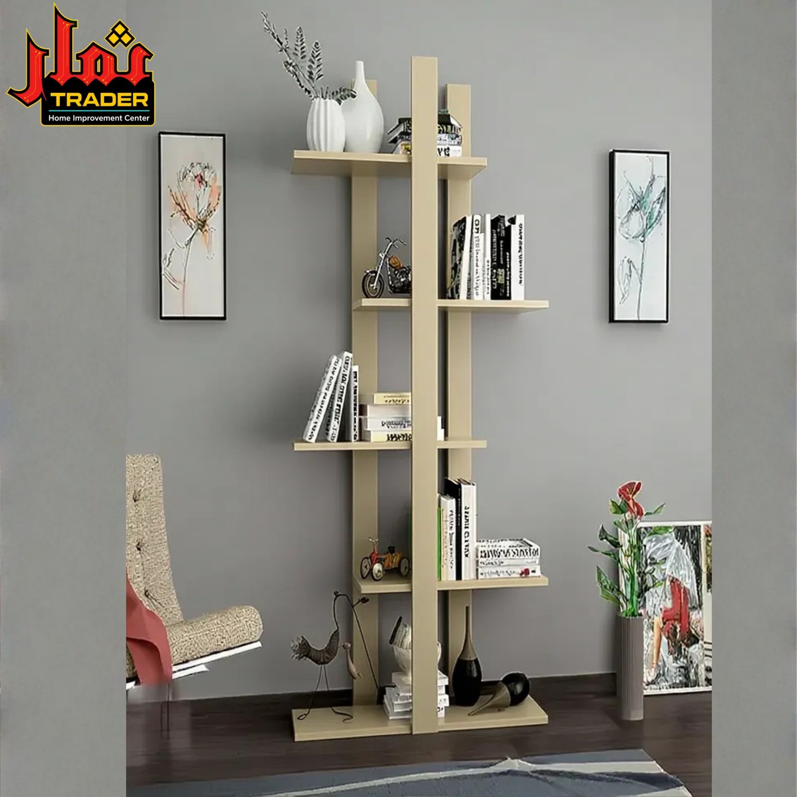 Modern Black Bookshelf | Tall Decorative Book Rack & Open Display Shelves - Image 4