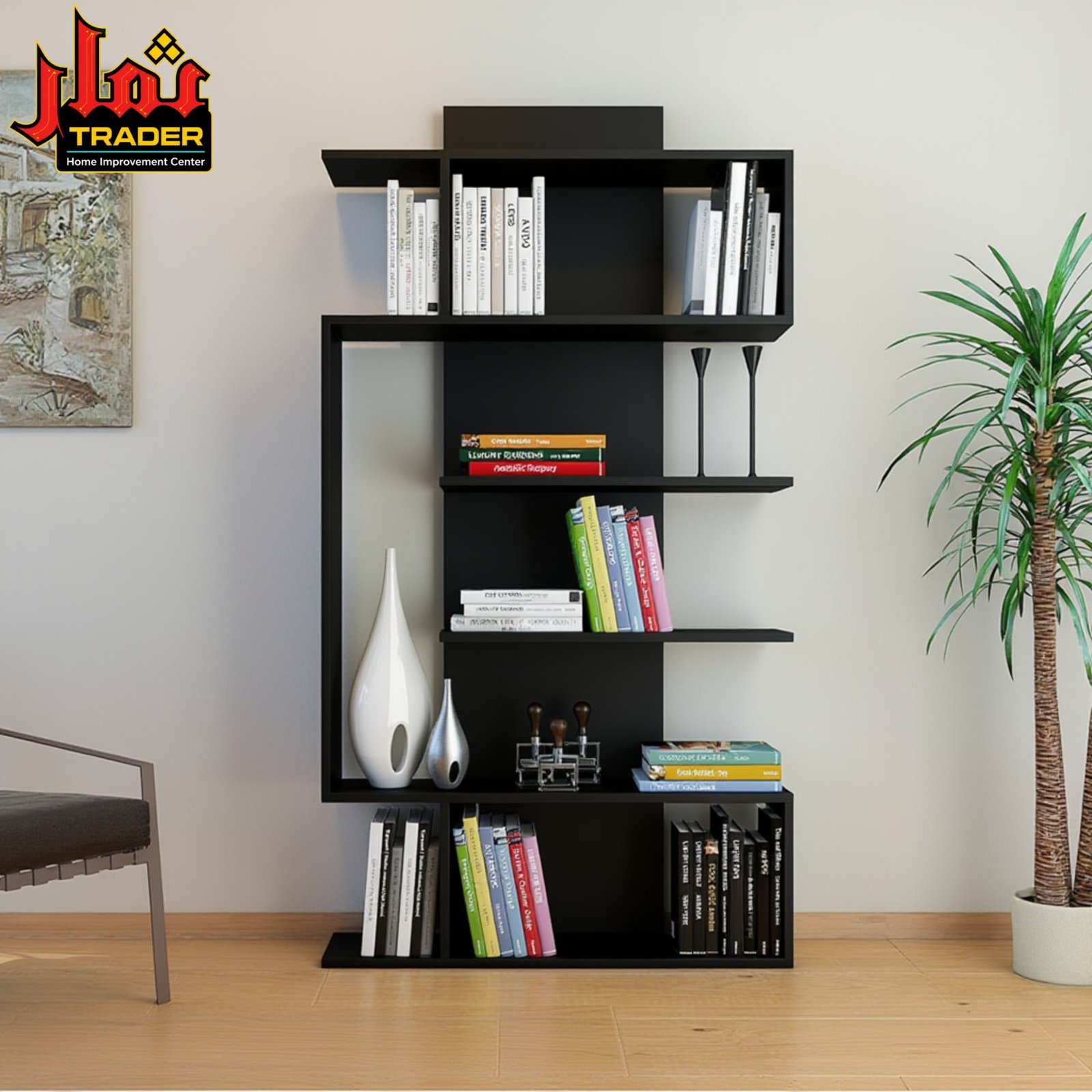 Modern White & Wood Bookshelf | Decorative Book Rack & Display Shelves - Image 3