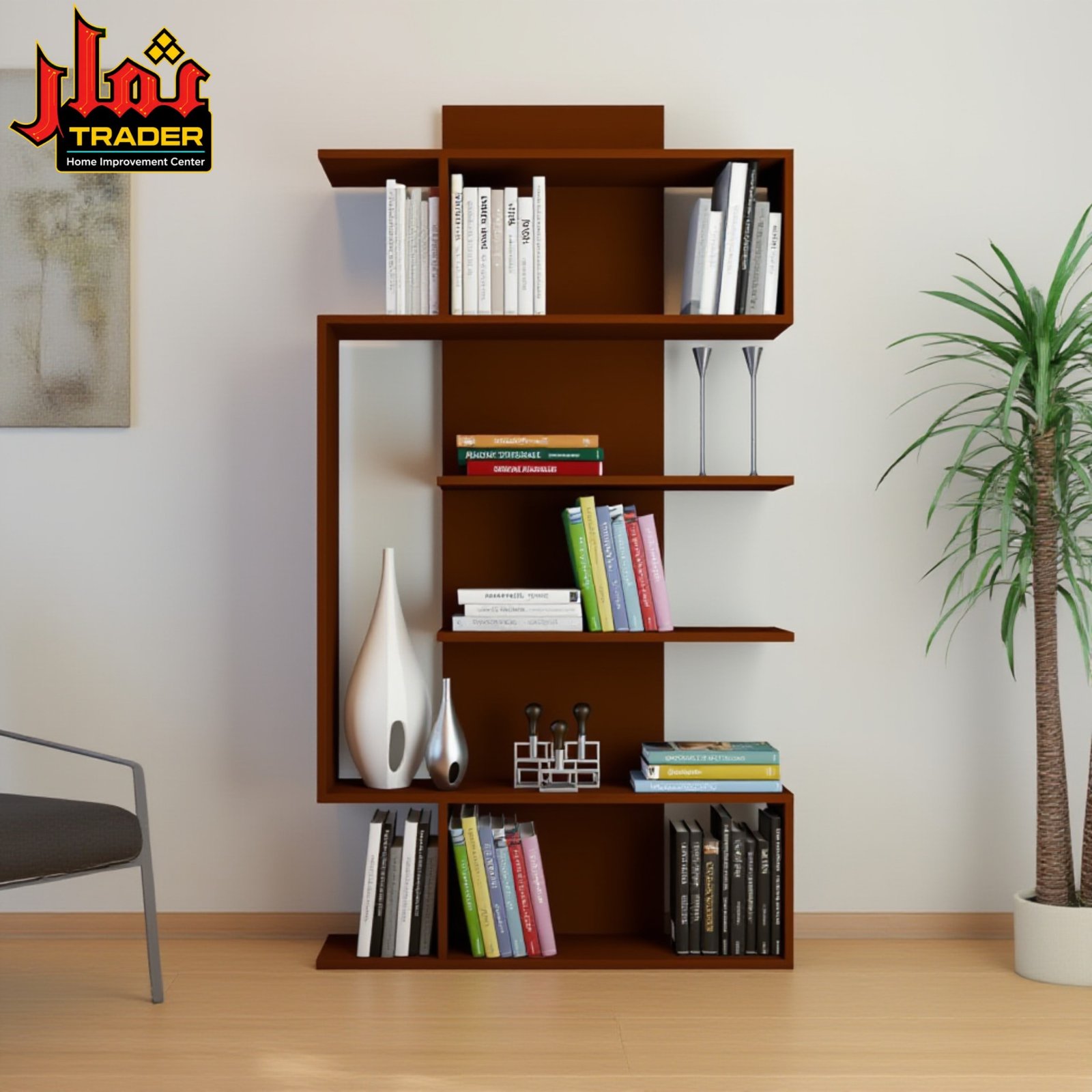 Modern White & Wood Bookshelf | Decorative Book Rack & Display Shelves - Image 4