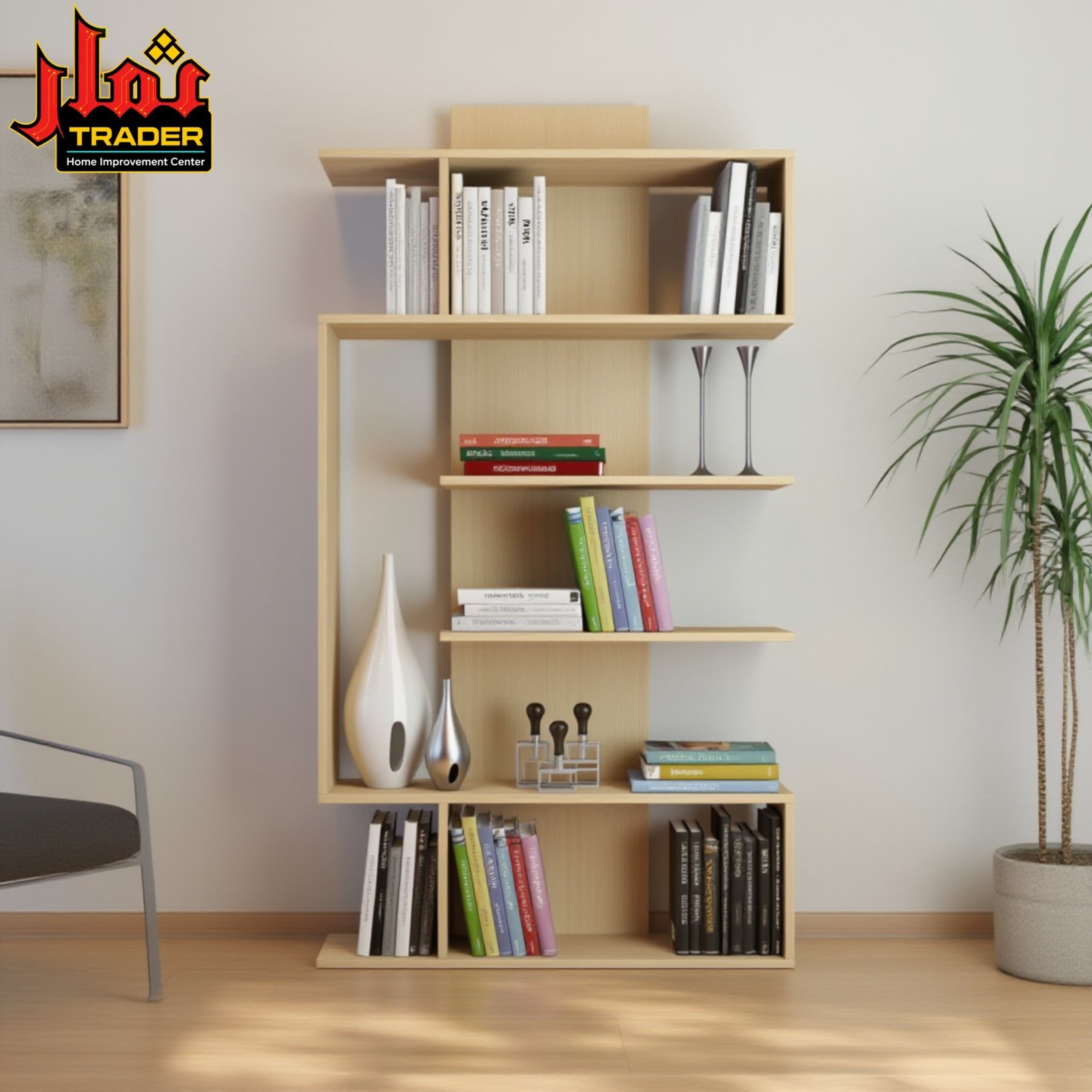 Modern White & Wood Bookshelf | Decorative Book Rack & Display Shelves - Image 5