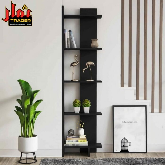 Modern Black Display Shelf | Tall Decorative Book Rack & Storage Shelves